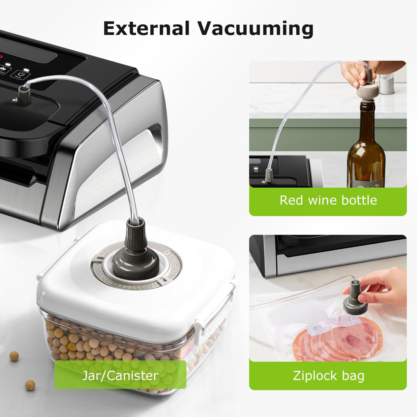 Bonsenkitchen Vakuumiergerät, Vakuumierer, Einschließlich 2 Rollen Vakuumrollen, Design mit Griffverriegelung, leistungsstarker geräuscharmer mit Globefish-Technologie, integrierter Schneider