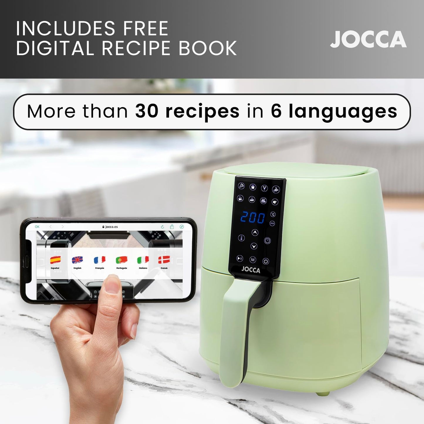 Jocca Heißluftfritteuse Sweet Line, 3,8L Fritteuse, 1450W, 8 Programme, LED Touchscreen, Timer, Rosa