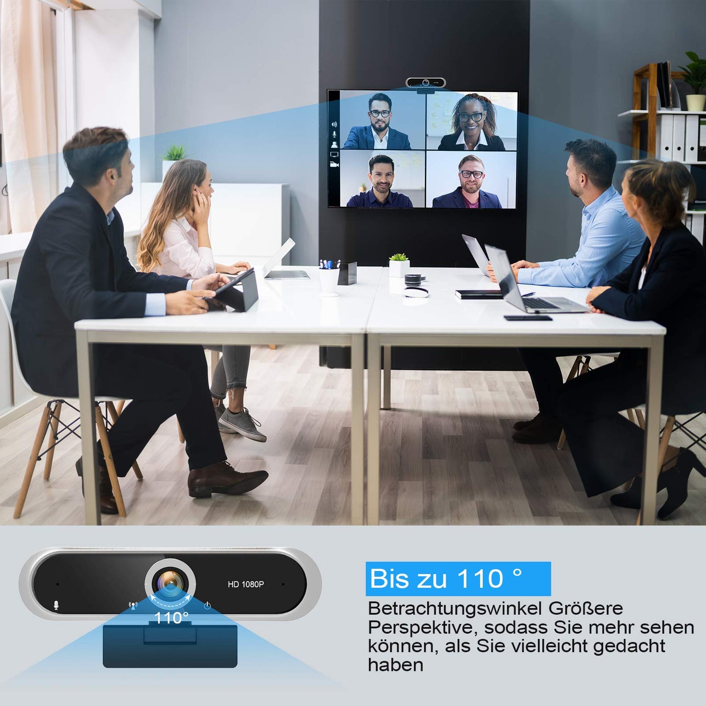 Webcam 1080P mit Mikrofon und Webcam Abdeckung, Stativ, Plug & Play, mit automatischer Lichtkorrektur, für Laptop, PC, Desktop, für Live-Streaming, Videoanruf, Konferenz, Online-Unterricht, Spiel