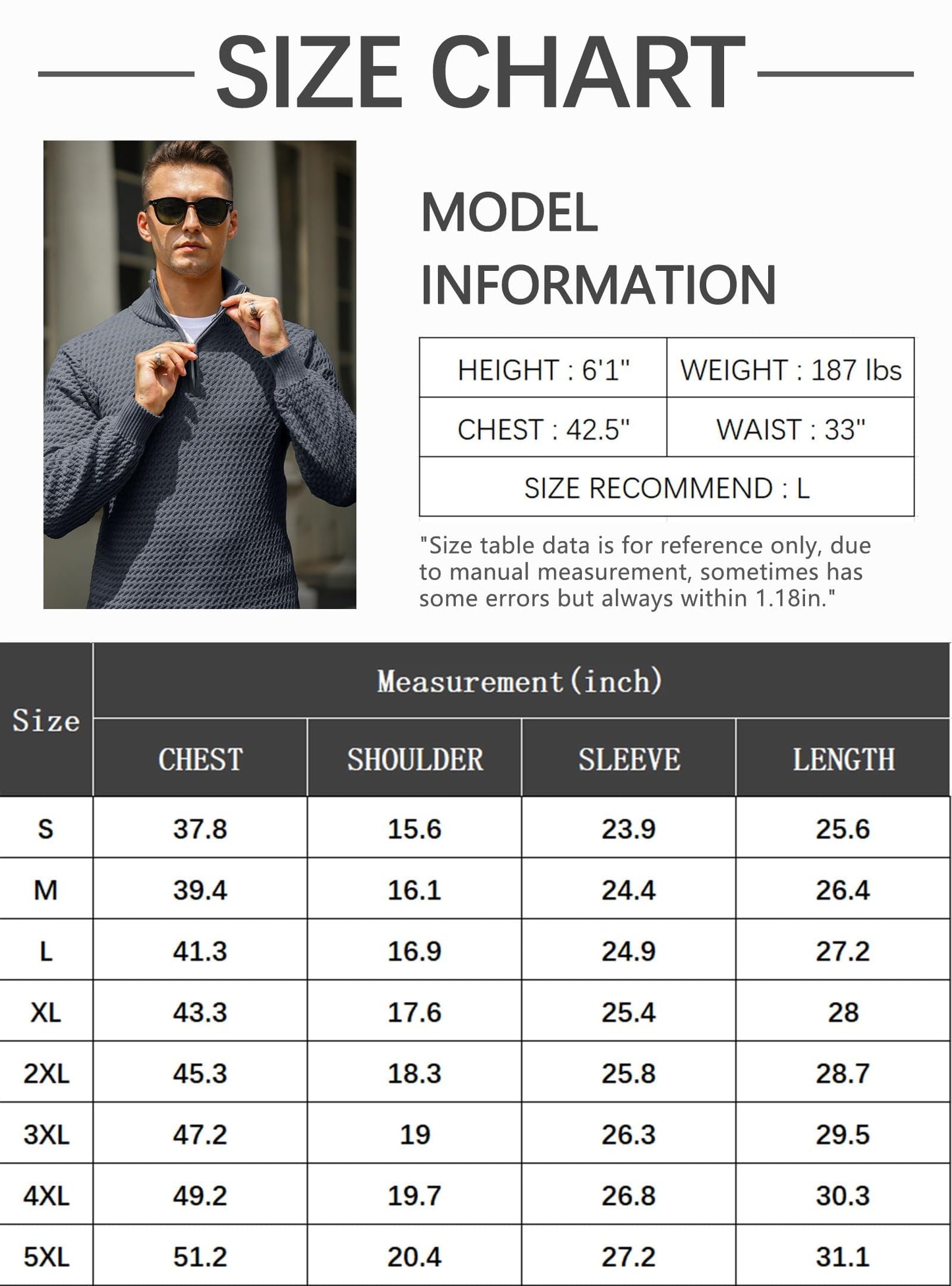 HYPESTFIT Men’s 1/4 Zip Turtleneck Sweater – Warm Knit Pullover