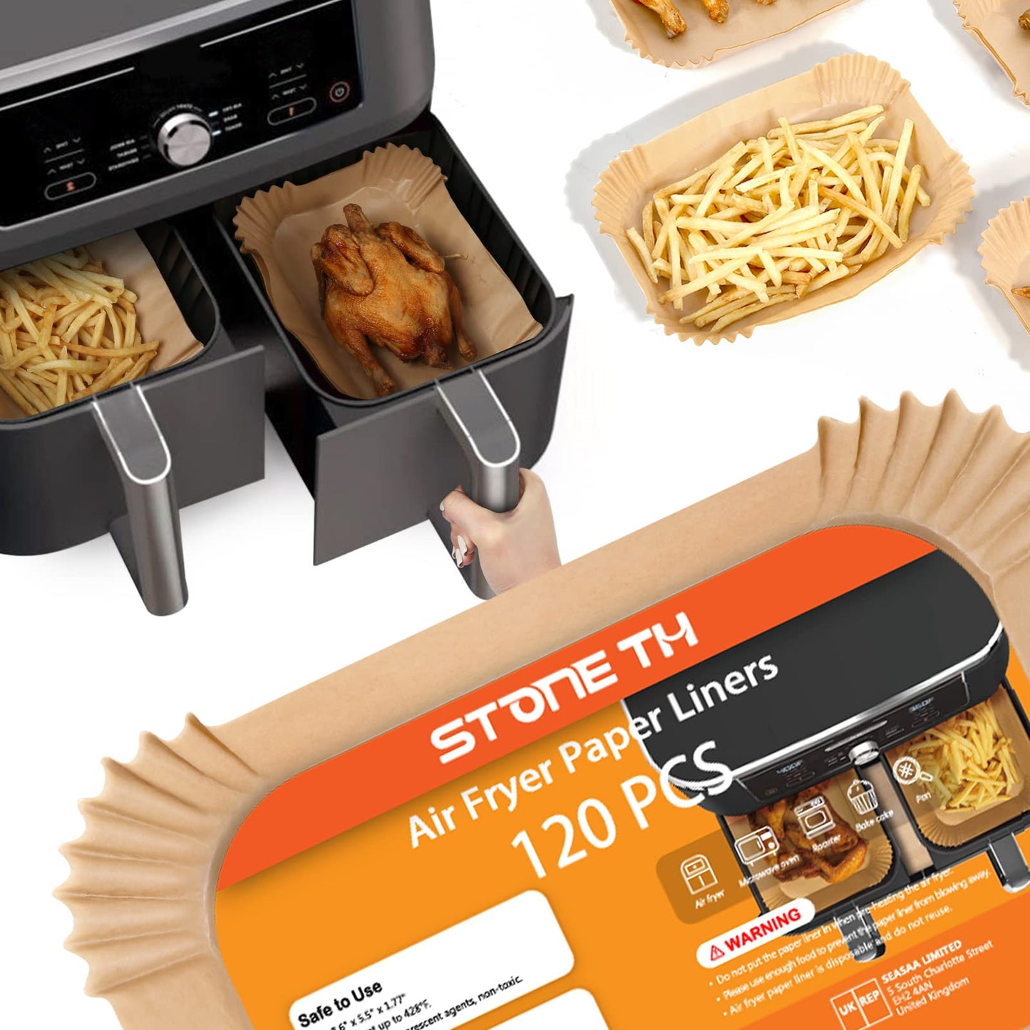 100 Stück Backpapier für Heißluftfritteuse 4,5L-8L, Stone TH 20-24cm Airfryer Backpapier Pergamentpapier Liner Kompatibel mit COSORI Philips Cecotec Midea Russell Hobbs XL XXL Airfryer
