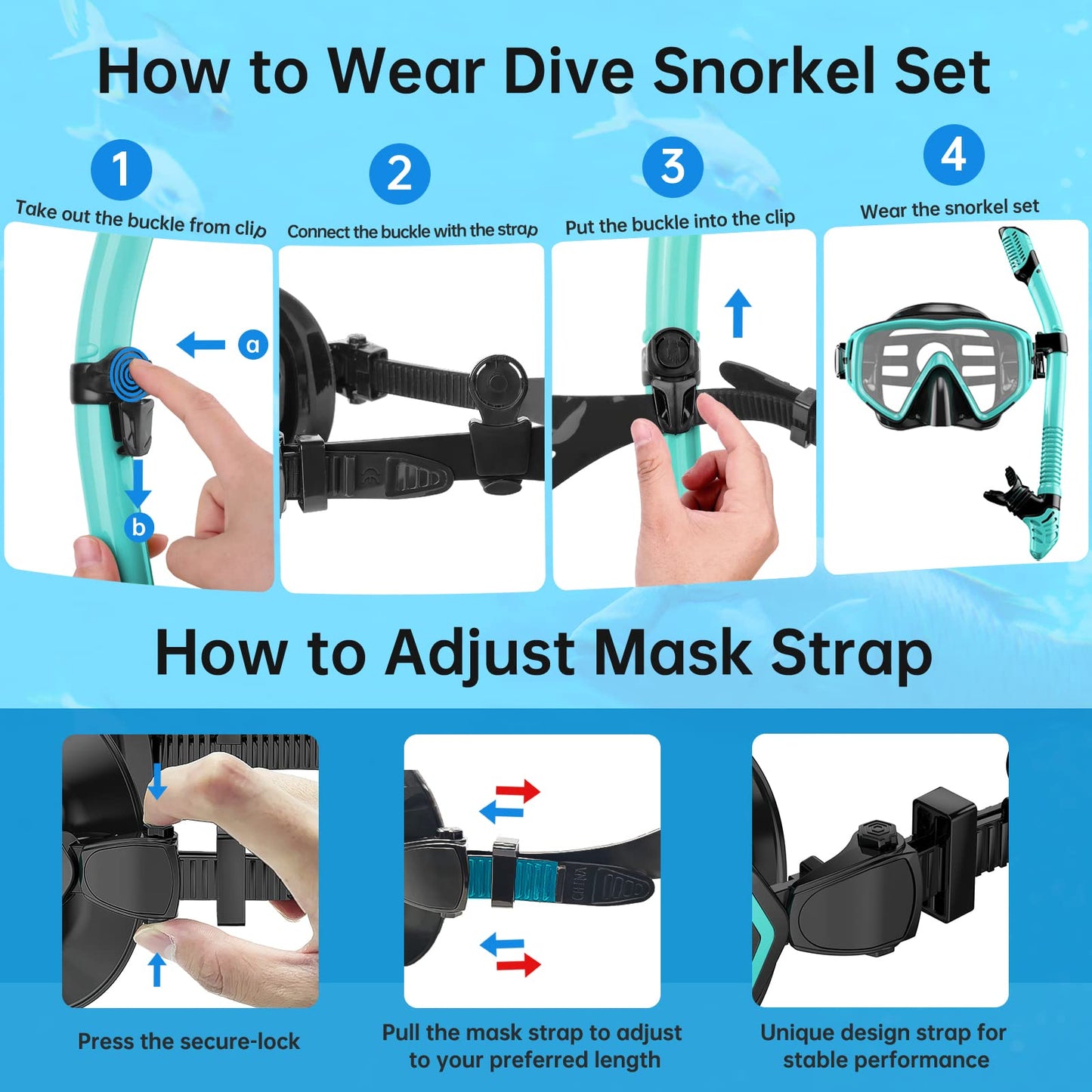 JEMULICE Schnorchelset Erwachsene, Schnorcheln Set mit Taucherbrille und Dry Schnorchel für Herren und Damen, Anti-Leck & Anti-Fog Tauchmaske aus Gehärtetem Glas für Tauchen, Schnorcheln und Schwimmen