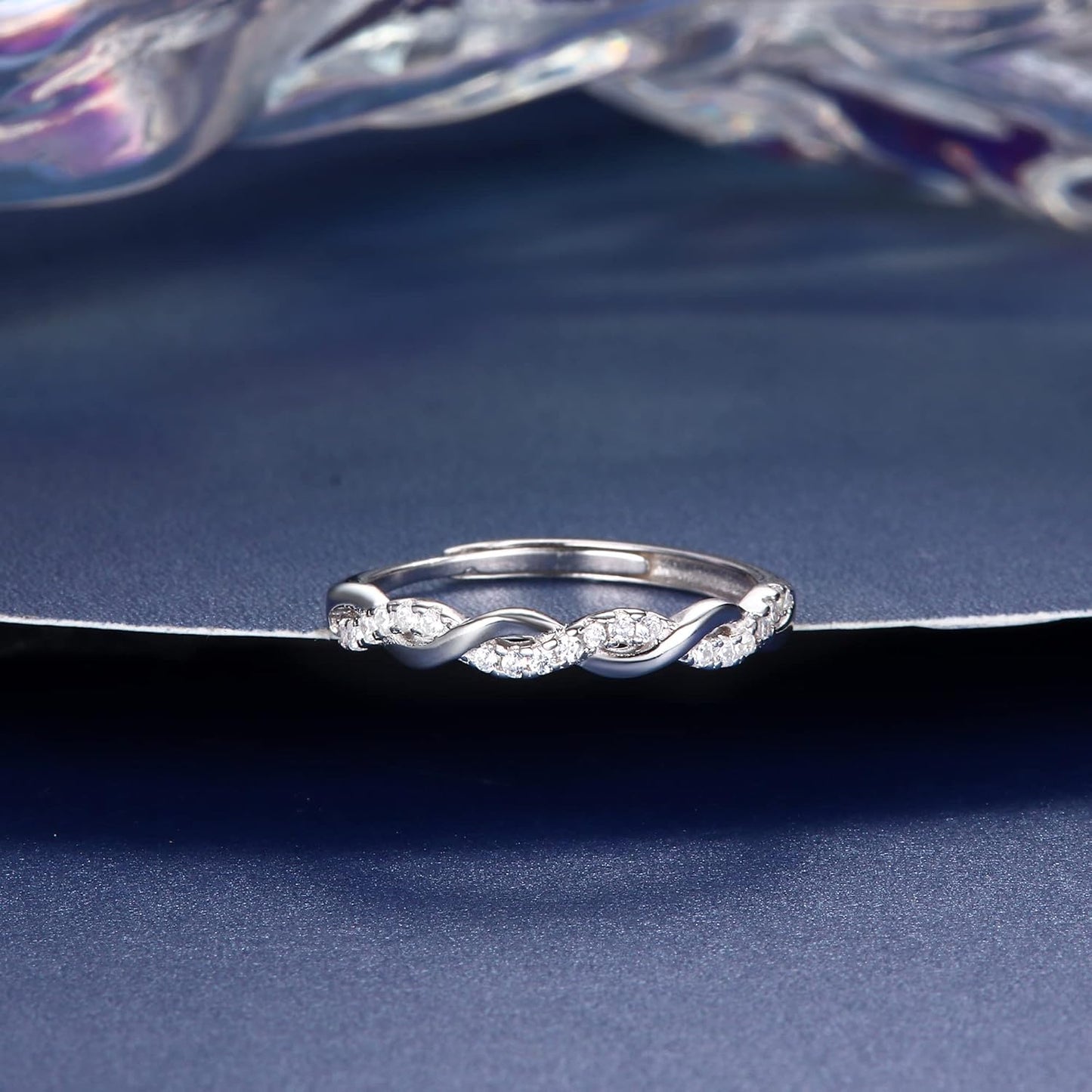 925 Sterling Silver Twisted Rope Zirconia Ring for Women
