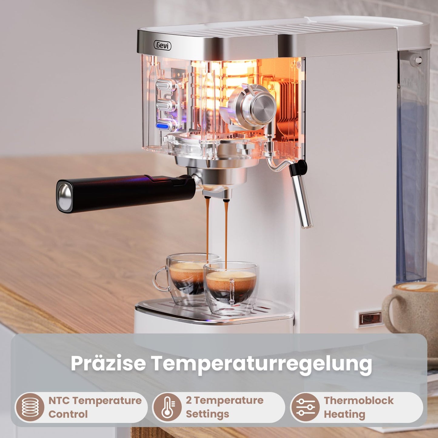Gevi 20 Bar Espresso Kaffeemaschine Espressomaschine mit professionellem Milchaufschaumdüse, nur 15 cm breit,1350W schnelle Hitze für Cappuccino, Latte & Macchiato, 1,2L Wassertank, Weiß
