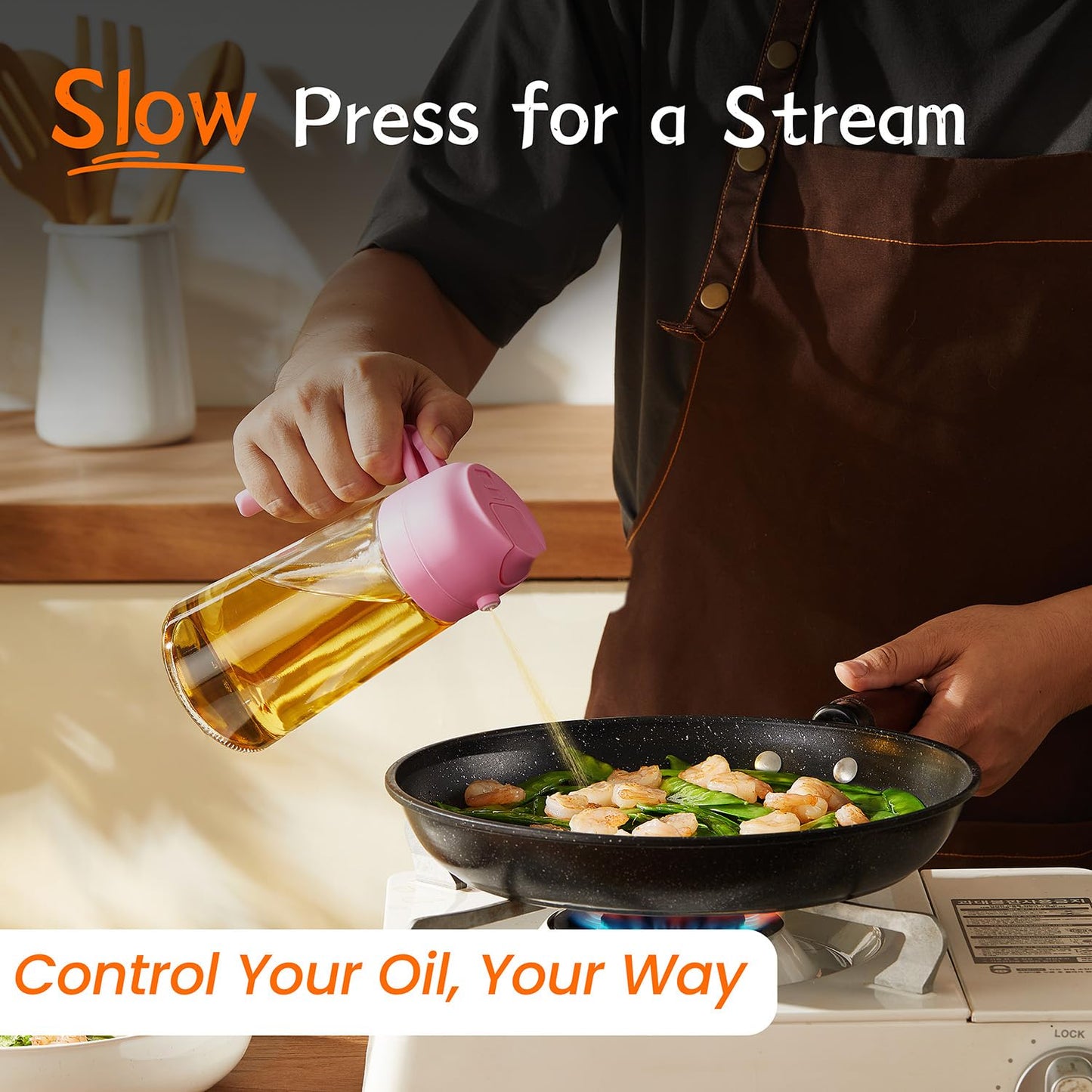 TrendPlain 16 oz Oil Sprayer for Cooking Oil - 470 ml Olive Oil Bottle - 2-in-1 Oil Dispenser and Oil Sprayer - Kitchen Gadgets for Cooking, Salad and Grill Black