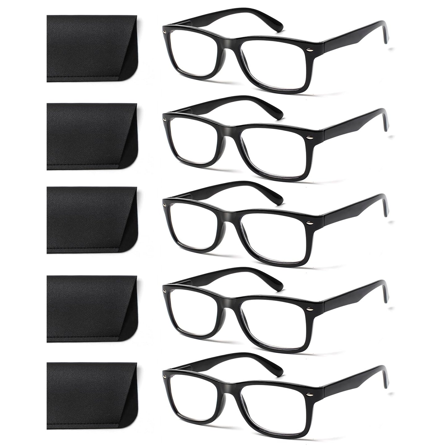 COJWIS 5 Pack Lesebrille Blaulichtfilter Brille Herren Damen Schwarz Leser Computer Brillen Feder Scharnier Lesebrillen (5 Schwarz, 2.75, Dioptrien)