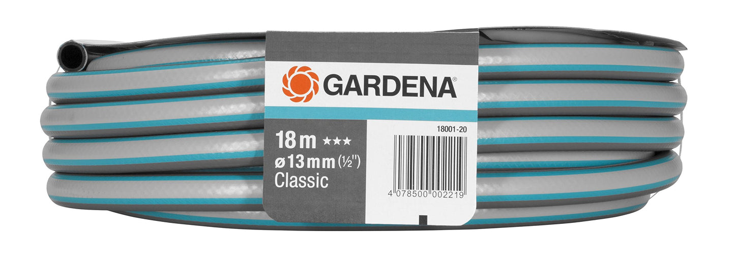 Gardena Classic Schlauch Aktion 13 mm (1/2 Zoll), 18 m: Universeller Gartenschlauch aus robustem Kreuzgewebe, 22 bar Berstdruck, UV-beständig, ohne Systemteile (18001-20) grau 18m ohne systemteile