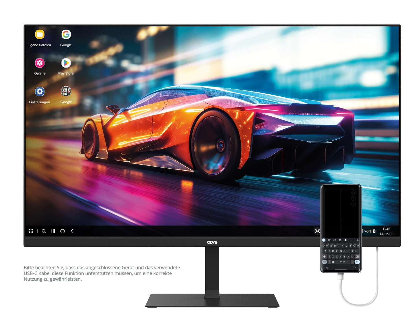 ODYS i27 Monitor - 27-Zoll-Bildschirm im rahmenlosen Design, Full HD, 100 Hz, mit HDR, IPS Panel, FreeSync, HDMI, USB-C, 3,5mm Audio