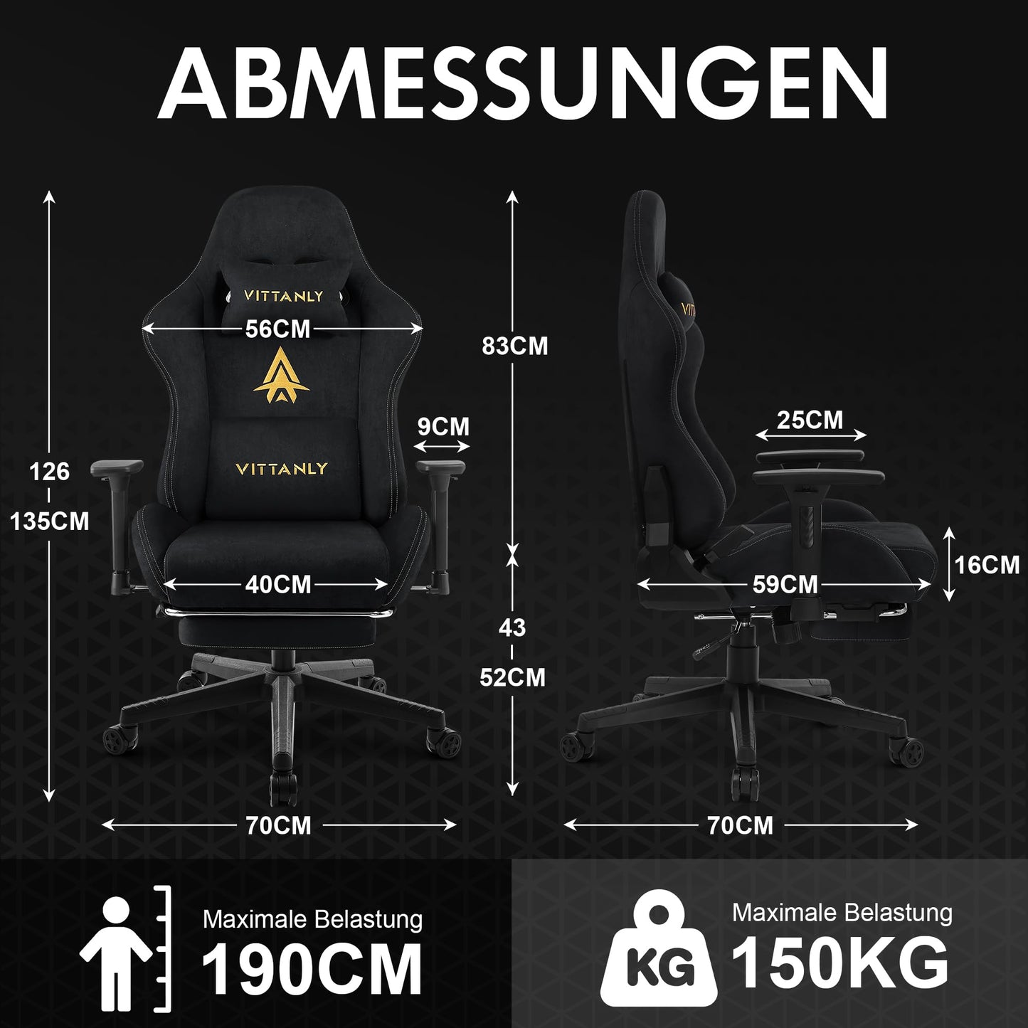 Vittanly Gaming Chair, Luxurious Breathable Imitation Suede Office Chair Gaming Chair, Ergonomic Gamer Chair with Footrest Headrest and Lumbar Cushion, 3D Armrests, 90-155° Backrest, Gray