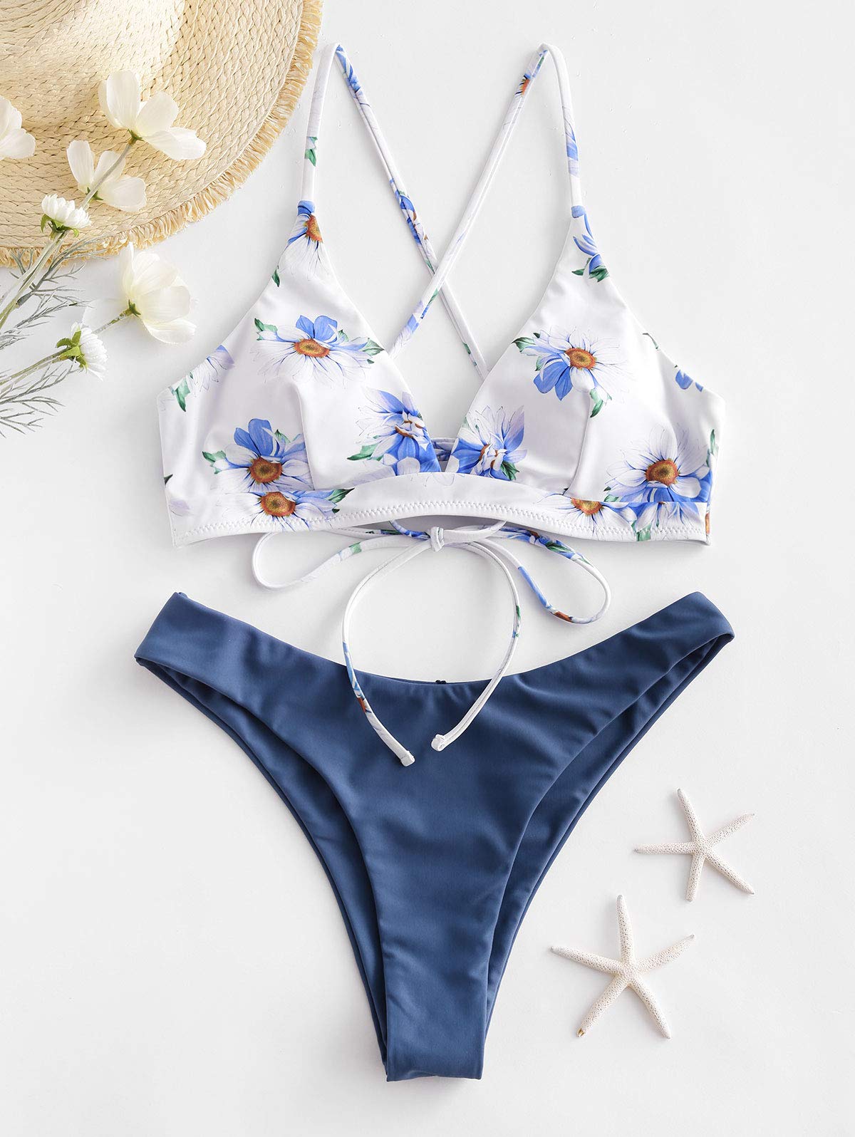 Women’s Two-Piece Bikini Set Sunflower Print Triangle Beach Swimsuit