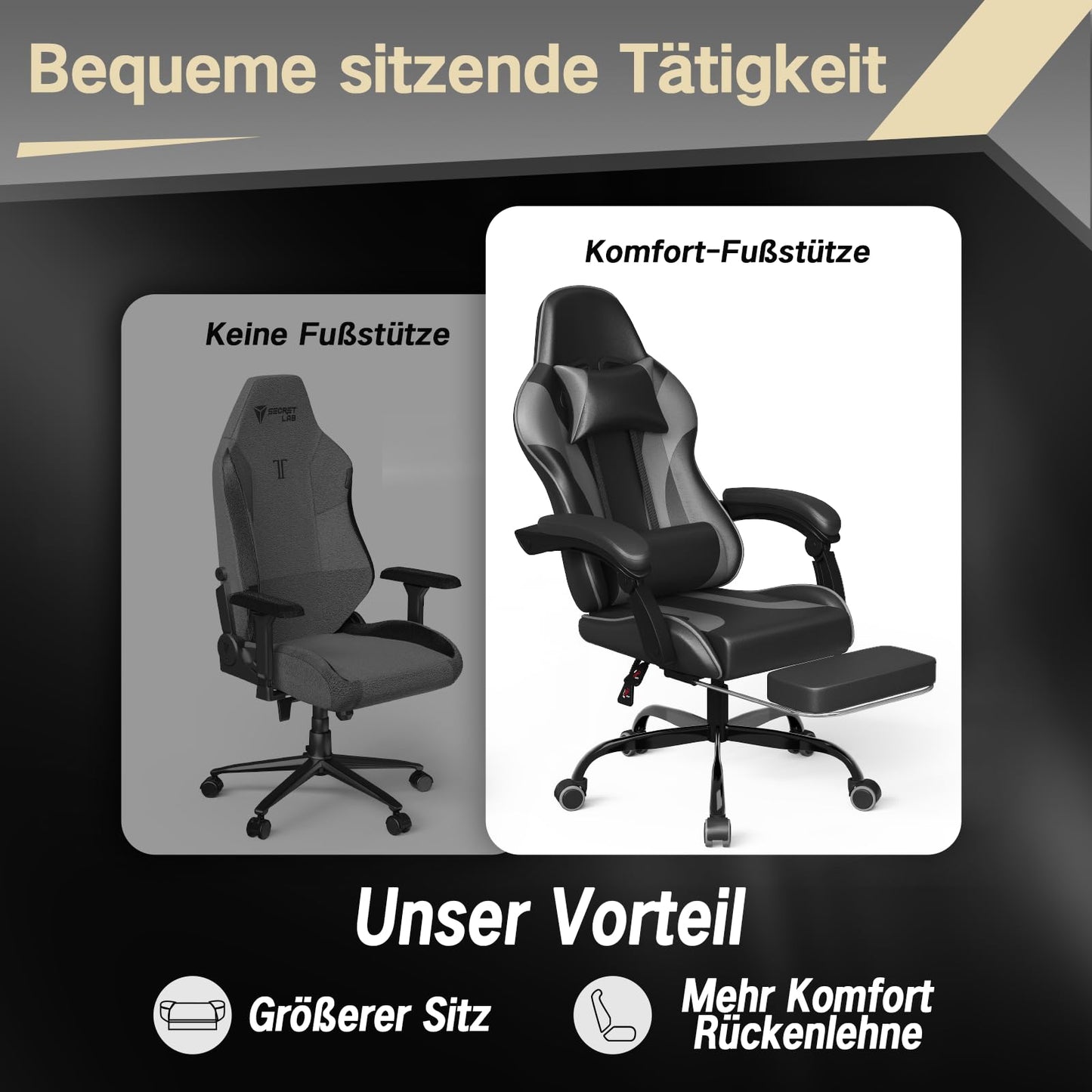 Devoko Massage Gaming Chair, Office Chair with Footrest and Massage Lumbar Cushion, Gamer Chair with Headrest, Ergonomic Gaming PC Chair 150 kg Load Capacity, Black