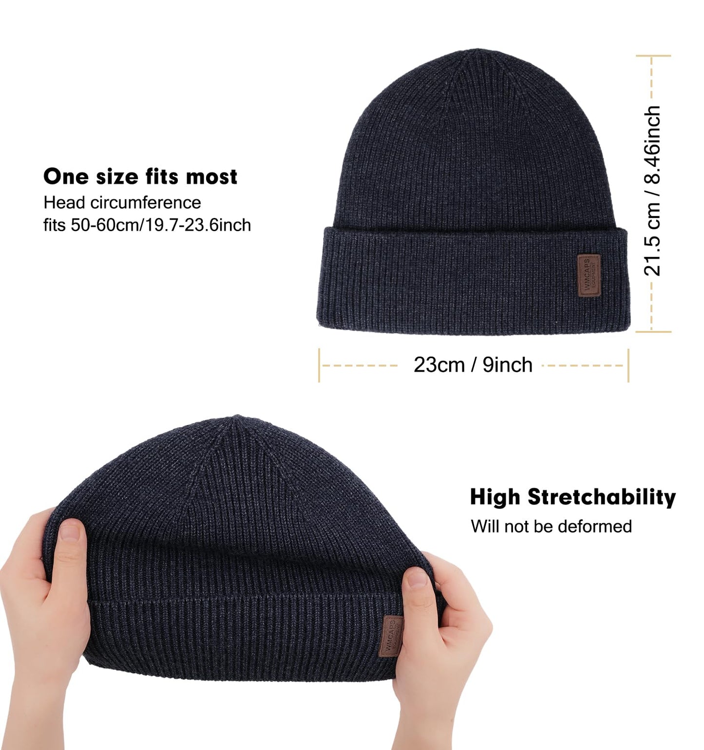 Wmcaps Beanie Mütze, Herren Winter Warme Unisex Wintermütze Strickmütze Dehnbare Weiche Wollmütze mit Bündchen und Dickem Warmem Futter Geschenk für Freundin männer Frauen