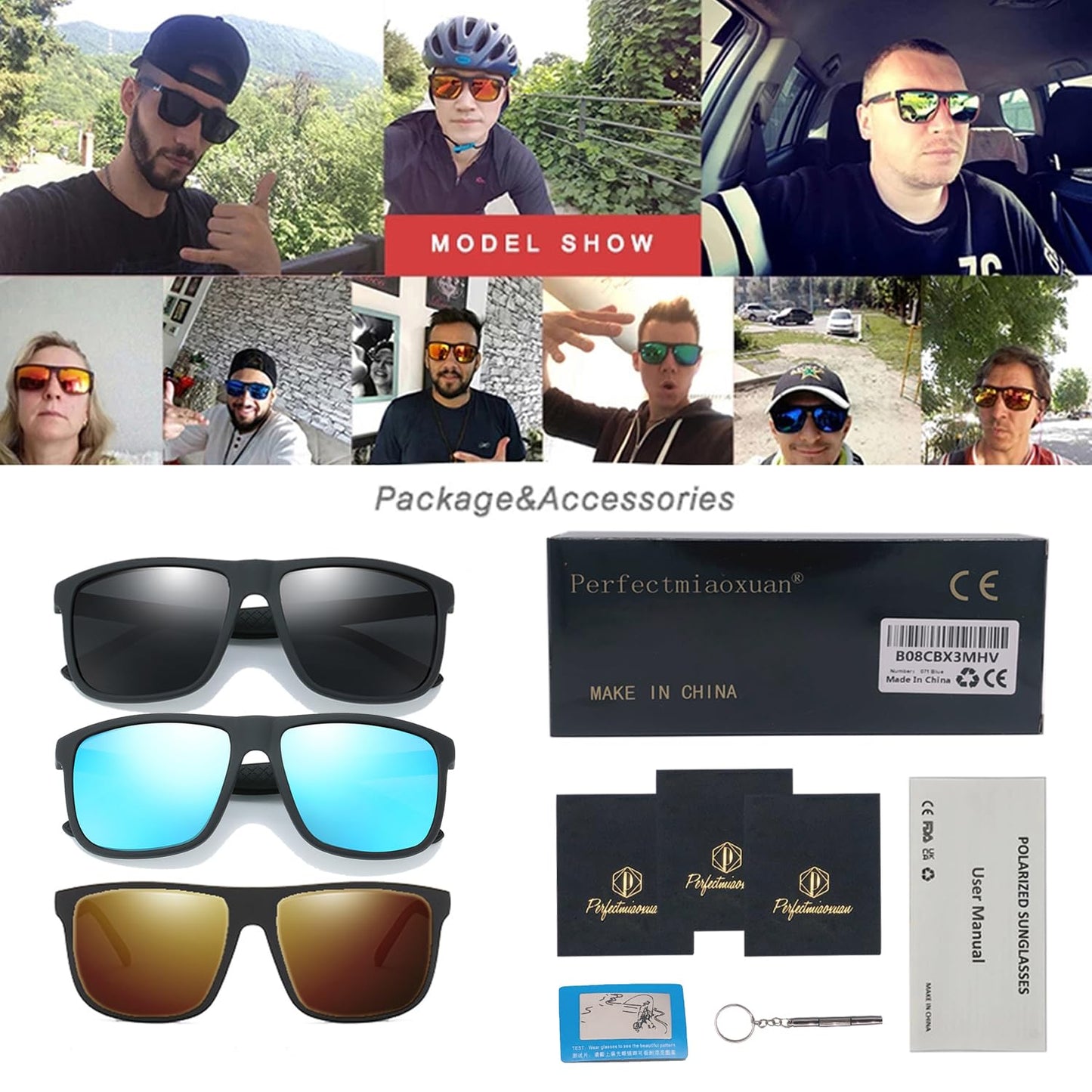 Perfectmiaoxuan Polarisierte Sonnenbrille Herren/Damen ; Vintage/Klassisch/Elegant Brillengestell; HD-Pilotobjektive; Golf/Fahren/Angeln/Reisebrille/Outdoor-Sportarten Mode Sonnenbrille
