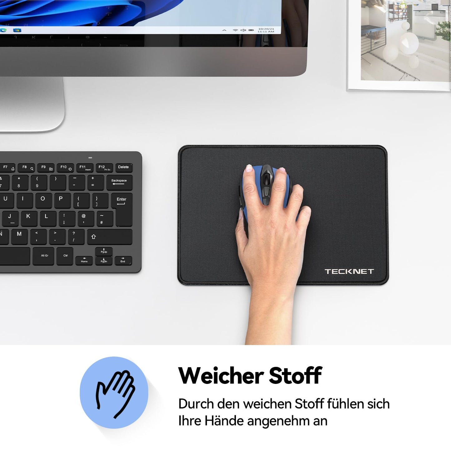TECKNET Mauspad, 3 Pack Mousepad 270 x 210 mm, wasserdichte Gaming Mauspad Mausmatte mit vernähte Kanten, rutschfeste Gummiunterseite, Glatte Oberflächen, Geeignet für Computer, Laptop und PC