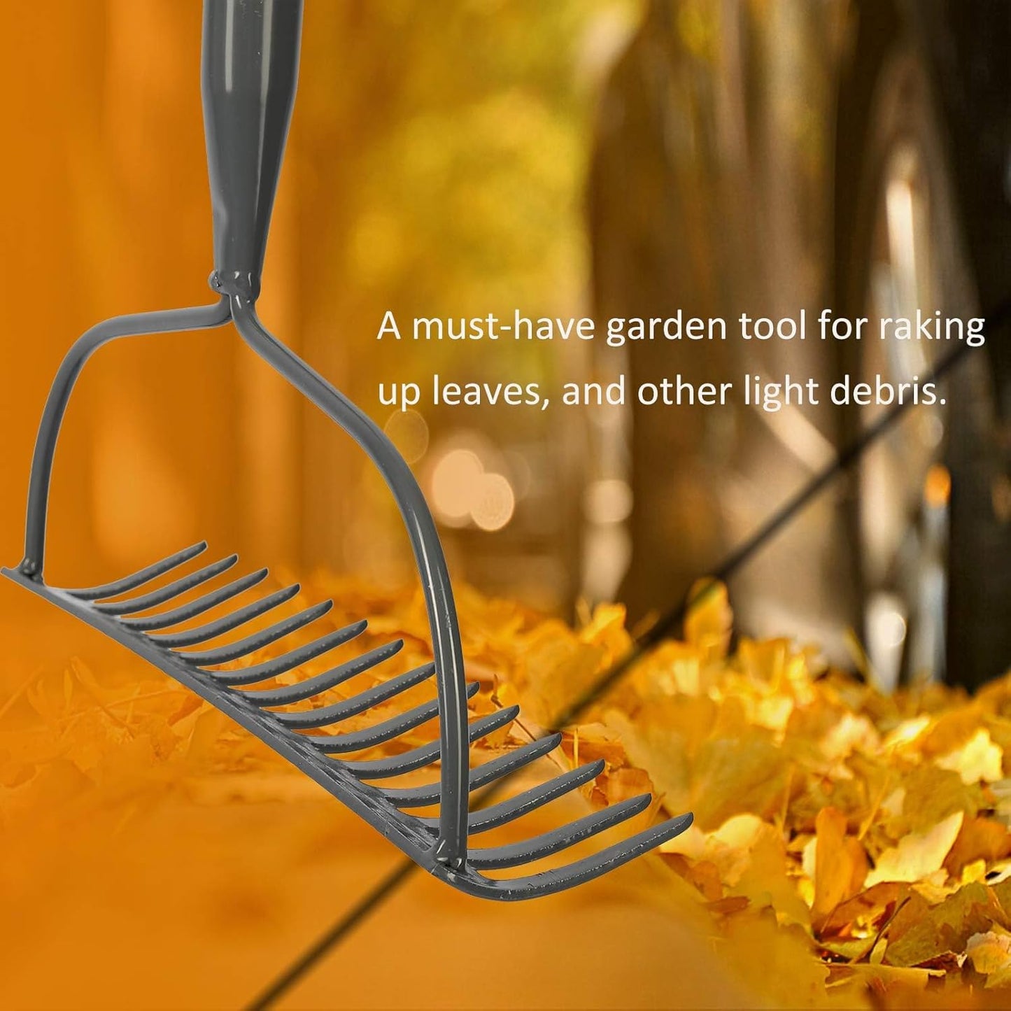Laubrechen mit 14 Zähnen, Gartenharke aus Metall, Breite Harke mit 152 cm langem Metallstiel, Gartengerät zum Jäten, düngen, Gartenrechen für Rasen und Blätter