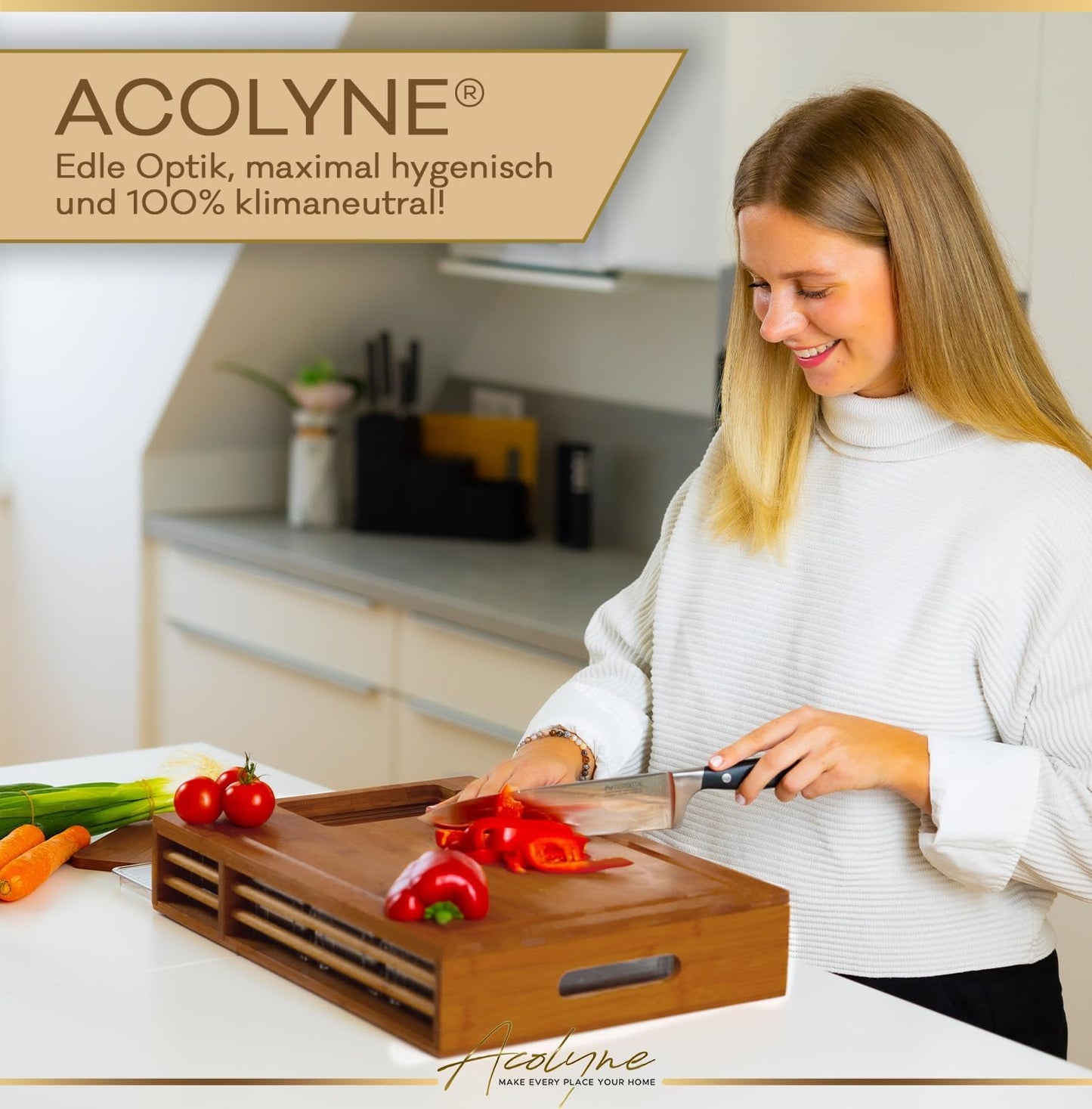 𝐀𝐜𝐨𝐥𝐲𝐧𝐞® XXL Schneidebrett mit Auffangschale KARBONISIERTEN BAMBUS mit 4x Schäler-Aufsatz und Abdeckung Frankfurter Brett Schneidebrett Holz Cutting board Wood multifunktionales Küchen Set