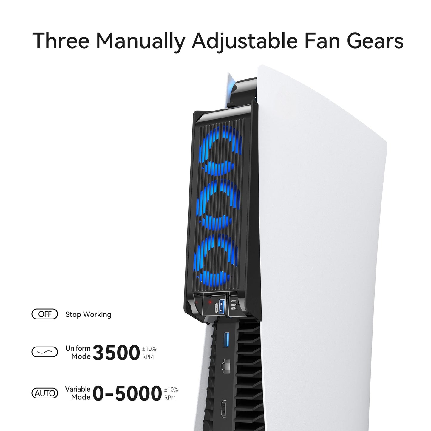 Kühlzubehör für ALTE PS5-Version, KIWIHOME PS5-Lüfter mit LED, automatischer Geschwindigkeitsregelung und USB3.0-Hubs, für PS5 Disc und Digital Edition, nicht für PS5 Slim/PS5 Pro (Weiß)