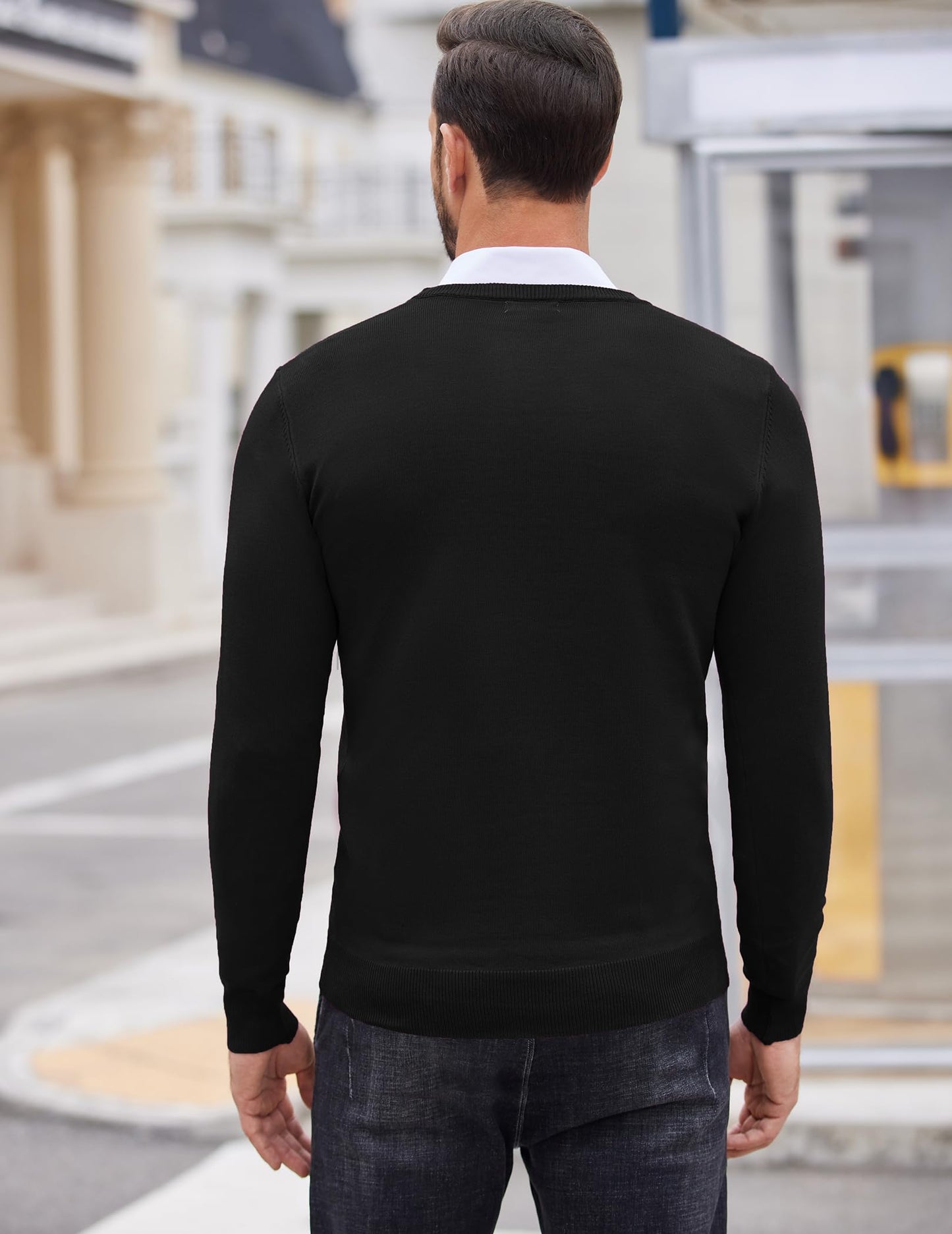 COOFANDY Men’s V-Neck Knit Sweater – Classic Long Sleeve Pullover