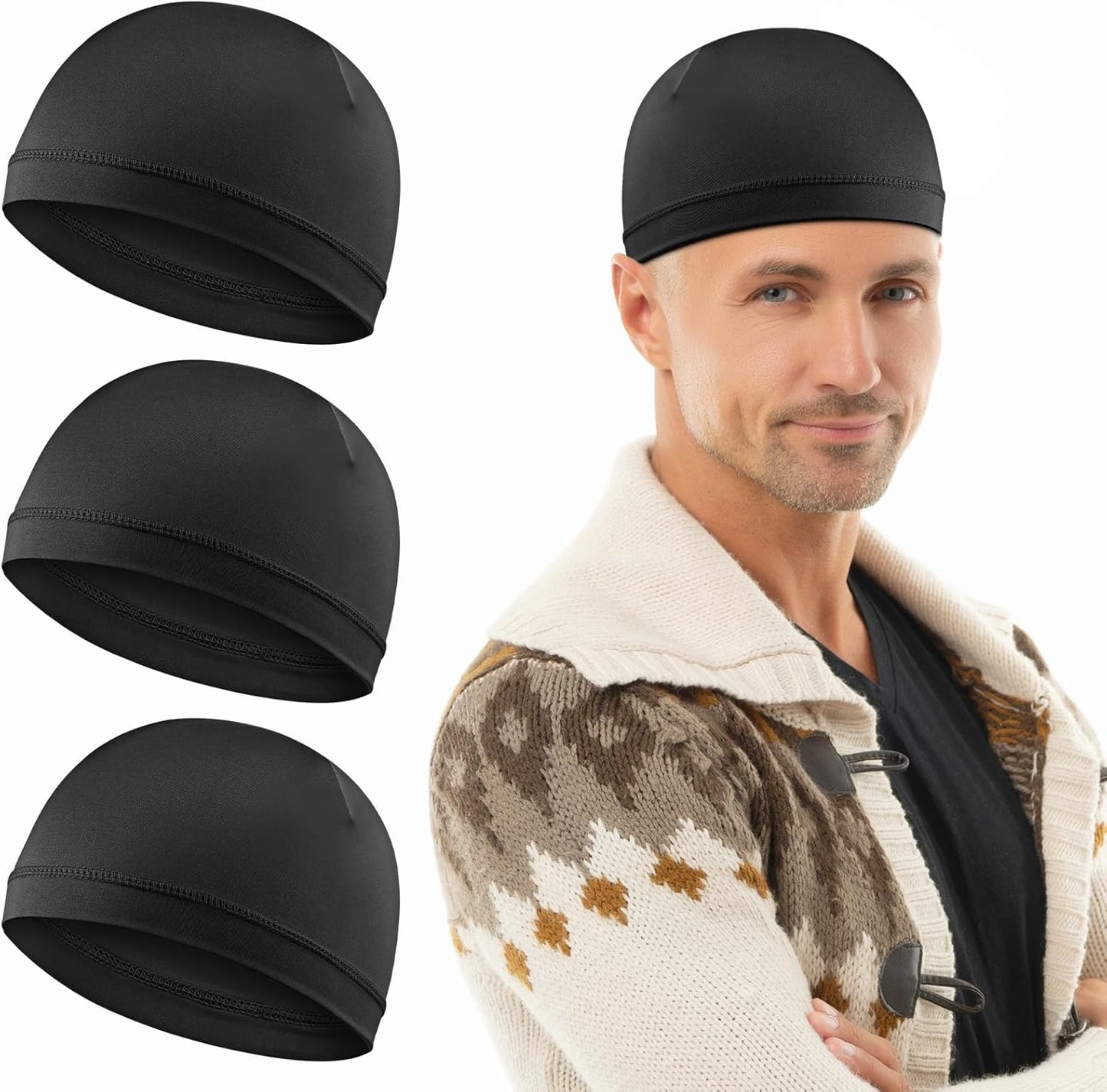 Ptwola 3 Stück Klassische Beanie Mütze für Herren & Damen Weiche Bequeme Dünne Mütze Unisex Slouch Beanie Elastisch Dünne Laufmütze Schnelltrocknende Schutz Radmütze Helmfutter für Alle Jahreszeiten