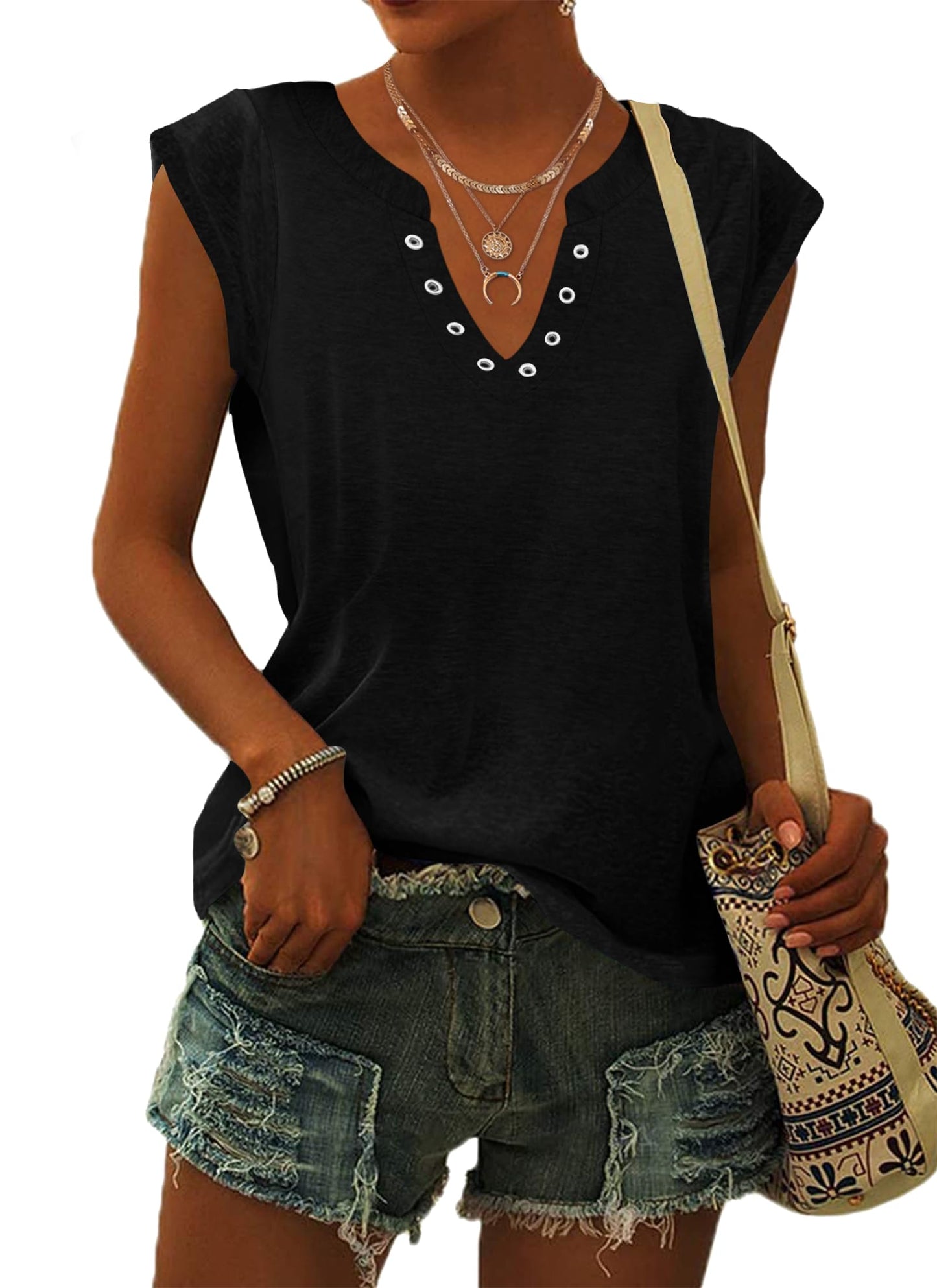 PLOKNRD Women's V-Neck Summer T-Shirt
