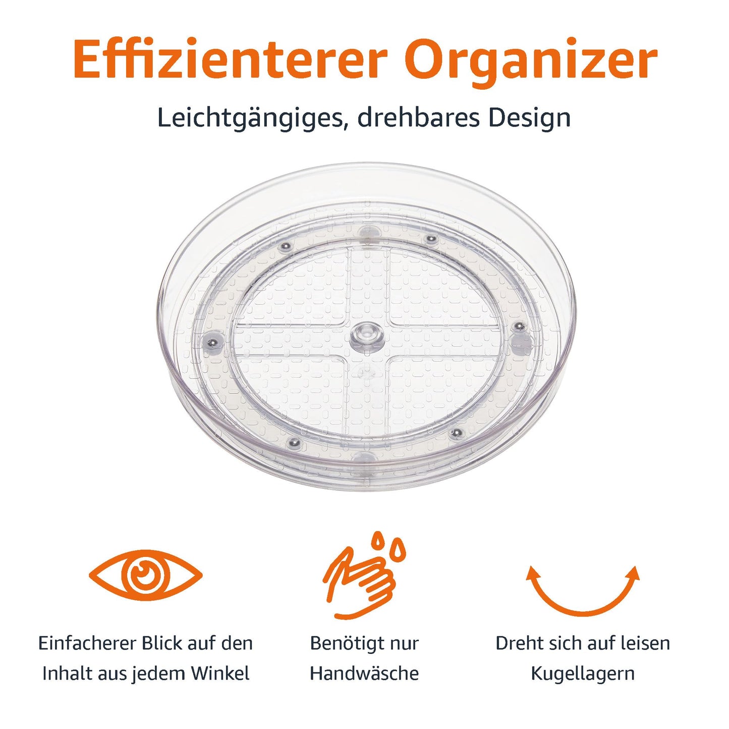 Drehregal Lazy Susan, 2 Ebenen, transparent, Organizer, 22,9 cm