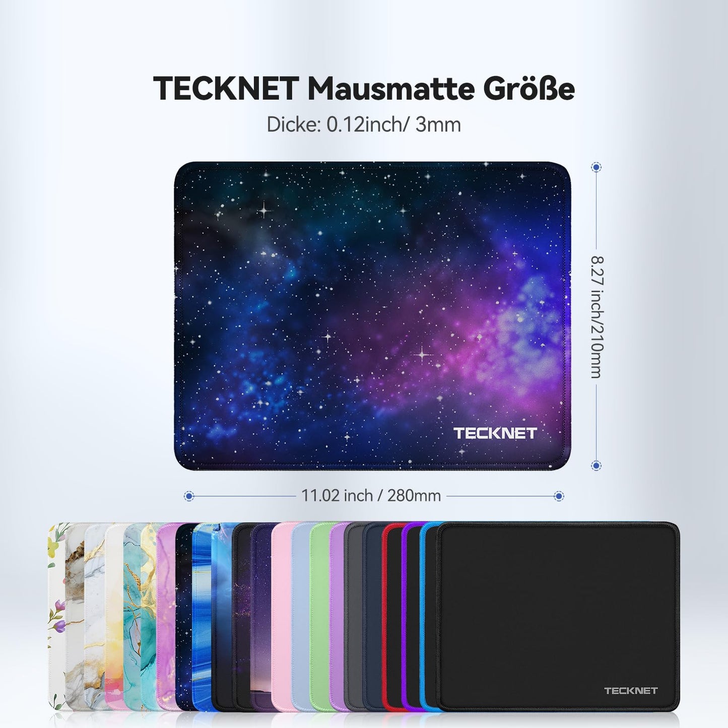 TECKNET Mauspad, 280 x 210 mm Gaming Mousepad mit Wasserdicht und Rutschfester Gummi für PC-Büro, Arbeit, Gaming, Studium, Laptop, Computer, Zuhause-Schwarz