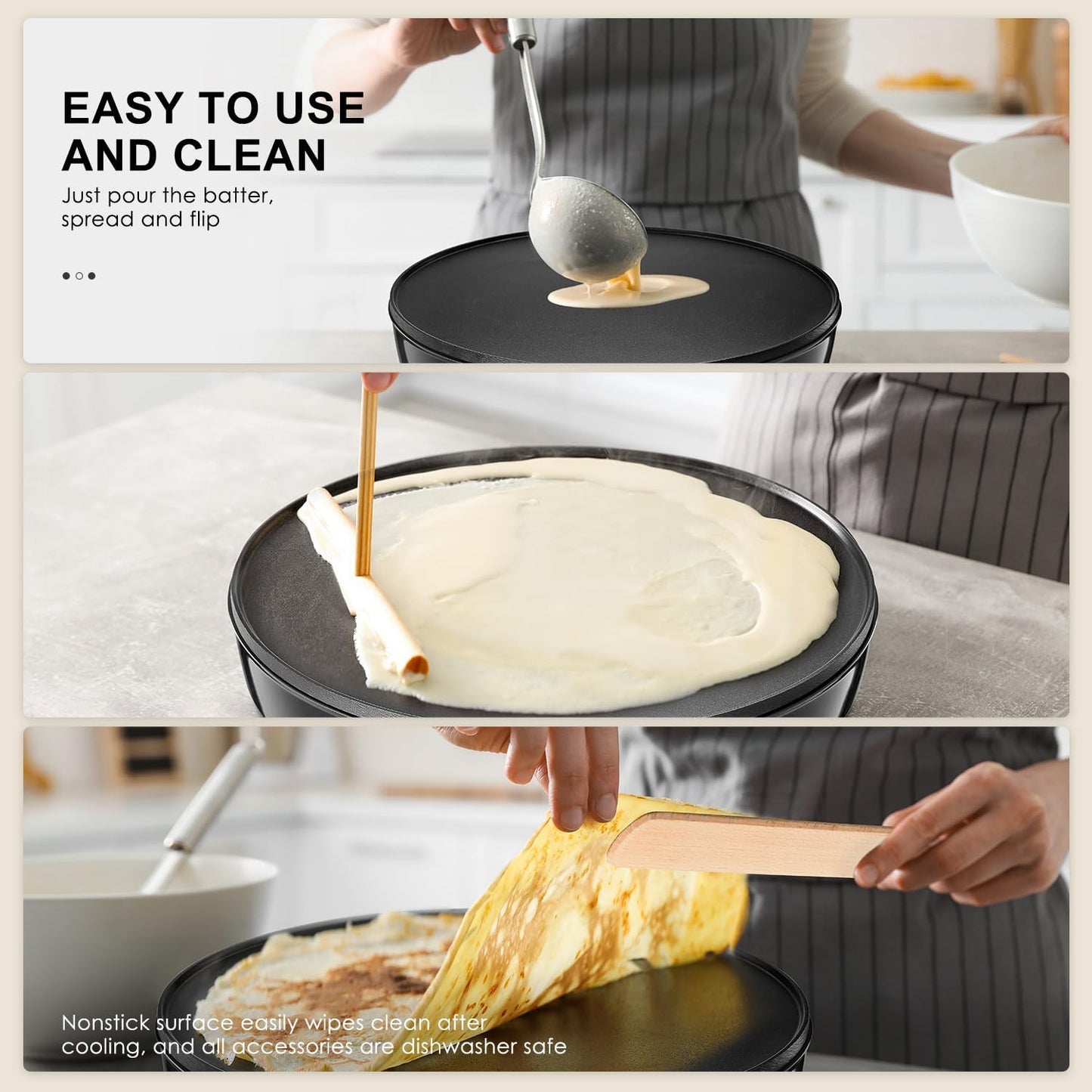 Yabano Crepe Maker, Diameter 30 cm, Retro Pancake Maker with Spatula and Dough Distributor, Crepe Iron for Sweet Crepes and Savoury Galettes