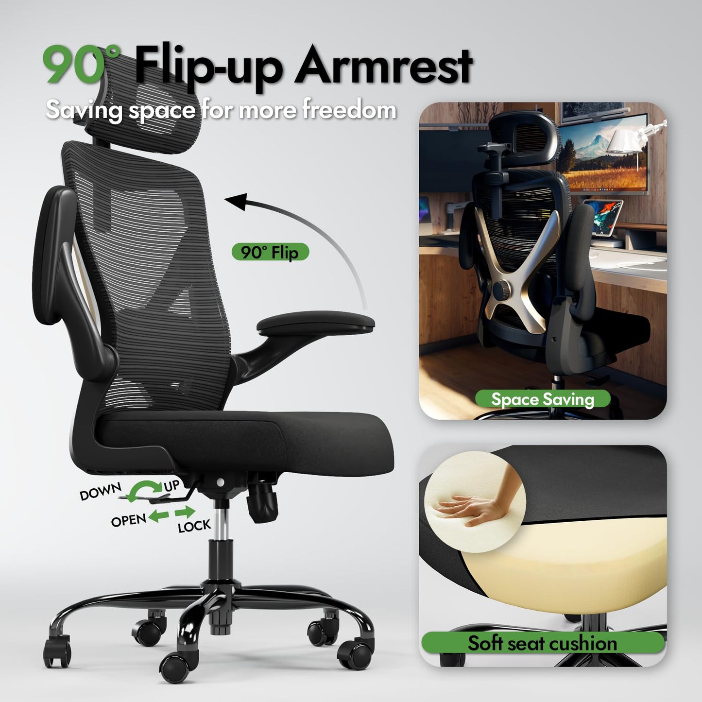 TRALT Ergonomischer Bürostuhl - X-förmiger bequemer Computer-Bürostuhl, Gaming-Stuhl, Bürostuhl mit Lendenwirbelstütze, Netz-Bürostuhl mit Kopfstütze (Grau-Silber)