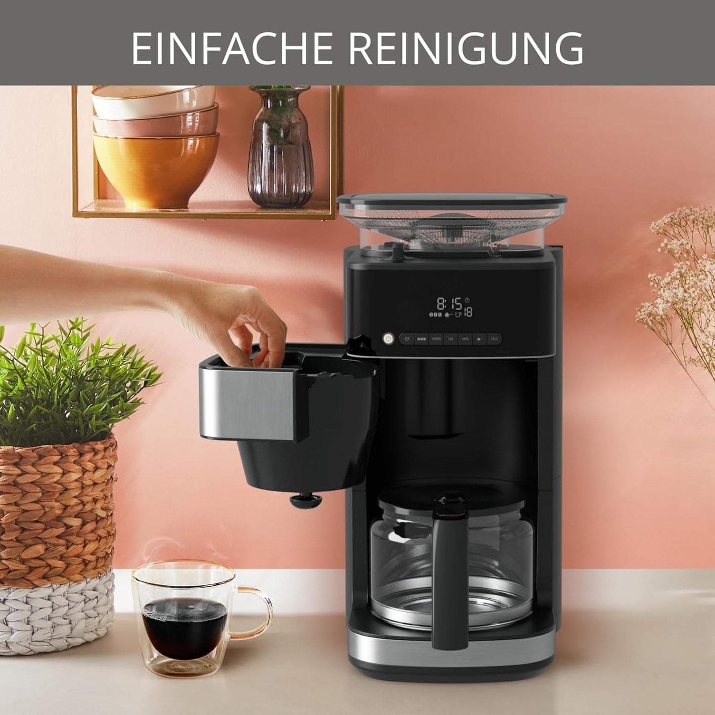 Krups KM8328 Grind Aroma Kaffeemaschine mit Mahlwerk | 24-Stunden-Timer | 180 g Bohnenbehälter | 1,25 L Fassungsvermögen für bis zu 15 Tassen Kaffee | Auto-Off-Funktion | 3 Mahlgrade | Schwarz