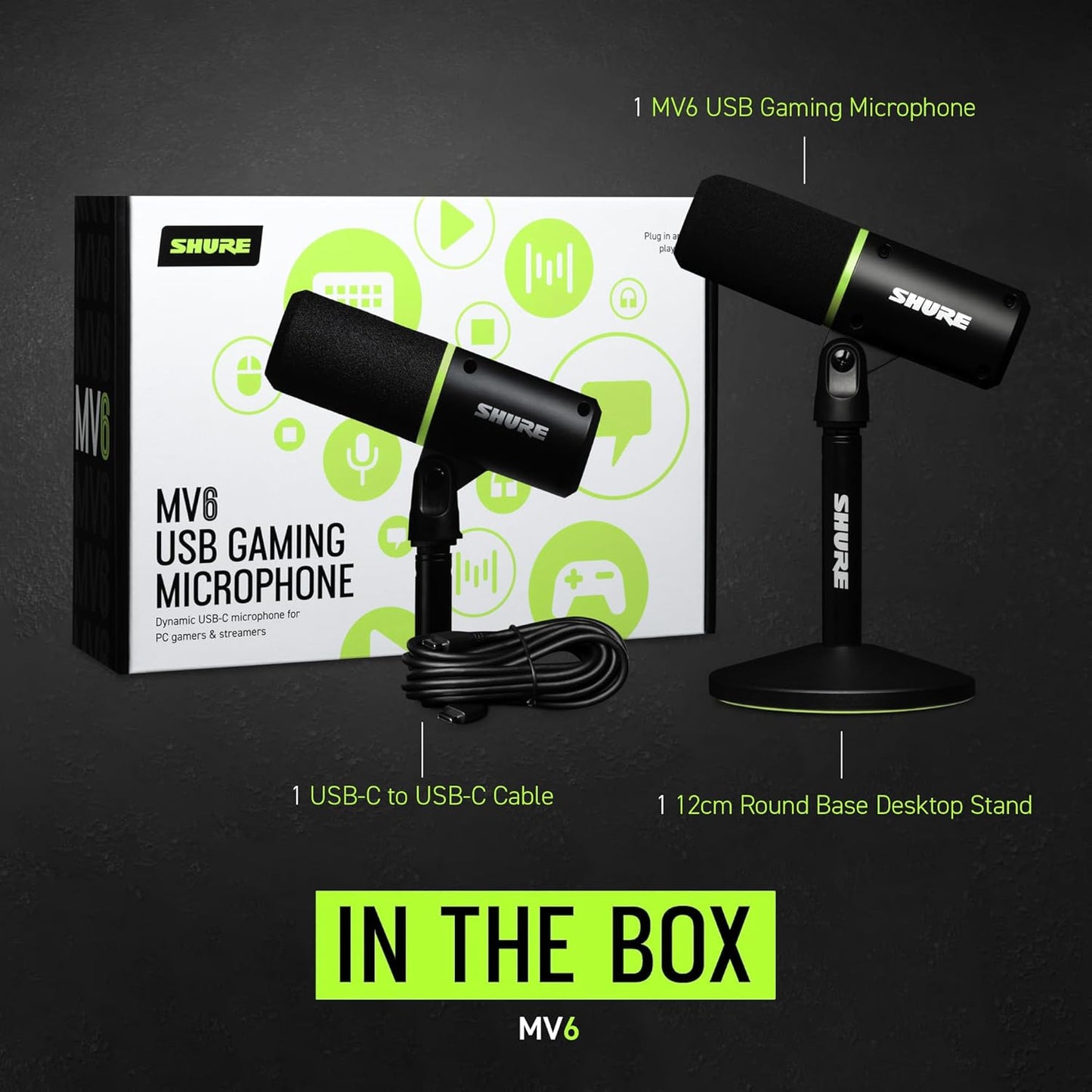 Shure MV6 USB Gaming Mikrofon, USB-C, Dynamisches Mikrofon, Streaming, Digital, für PC Gamer & Streamer