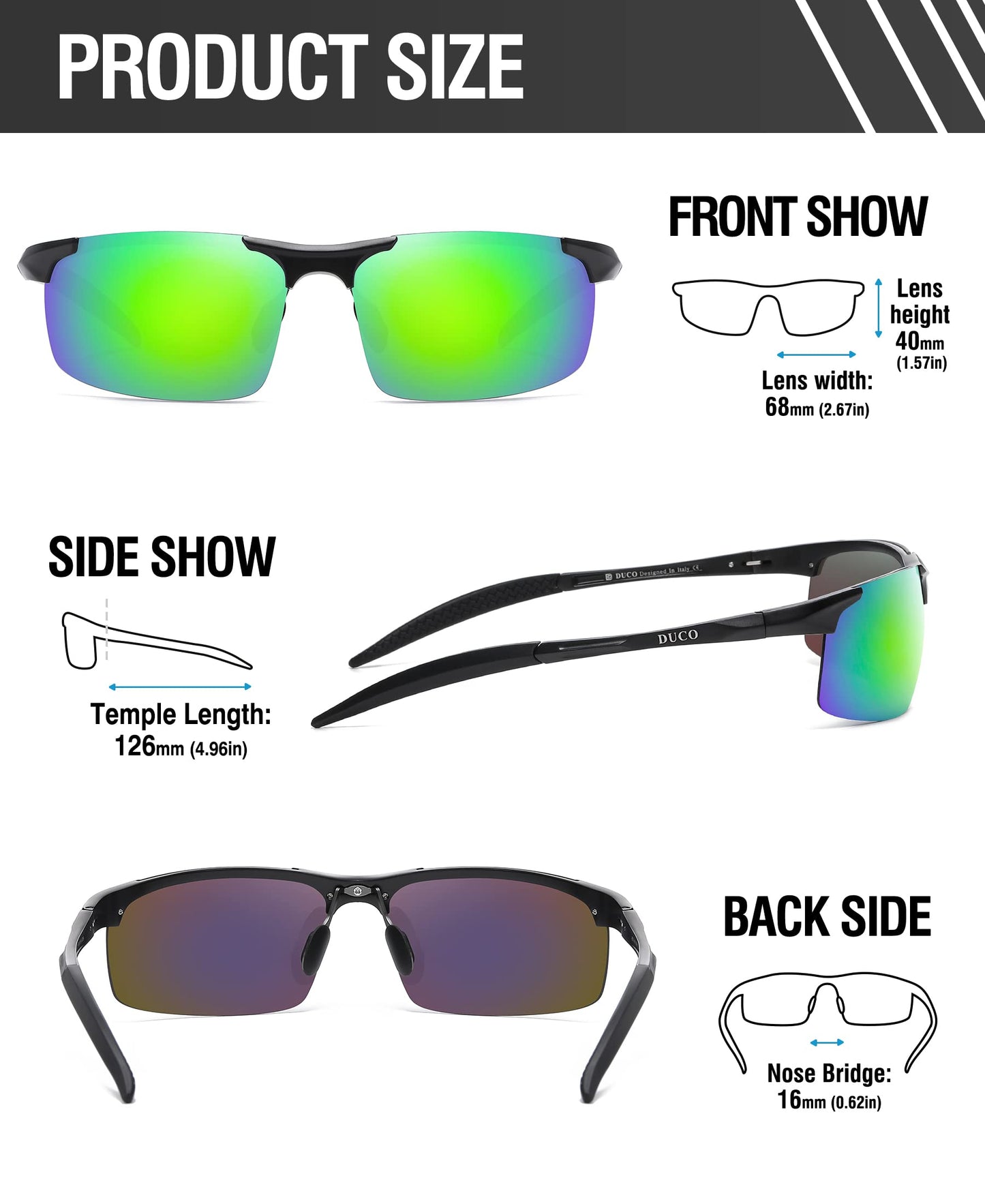 DUCO Herren Sportbrille Polarisierte Sonnenbrille Fahrerbrille Ultraleichte Al-Mg Metallrahmen UV400-Schutz Männer Sonnenbrillen 8177S