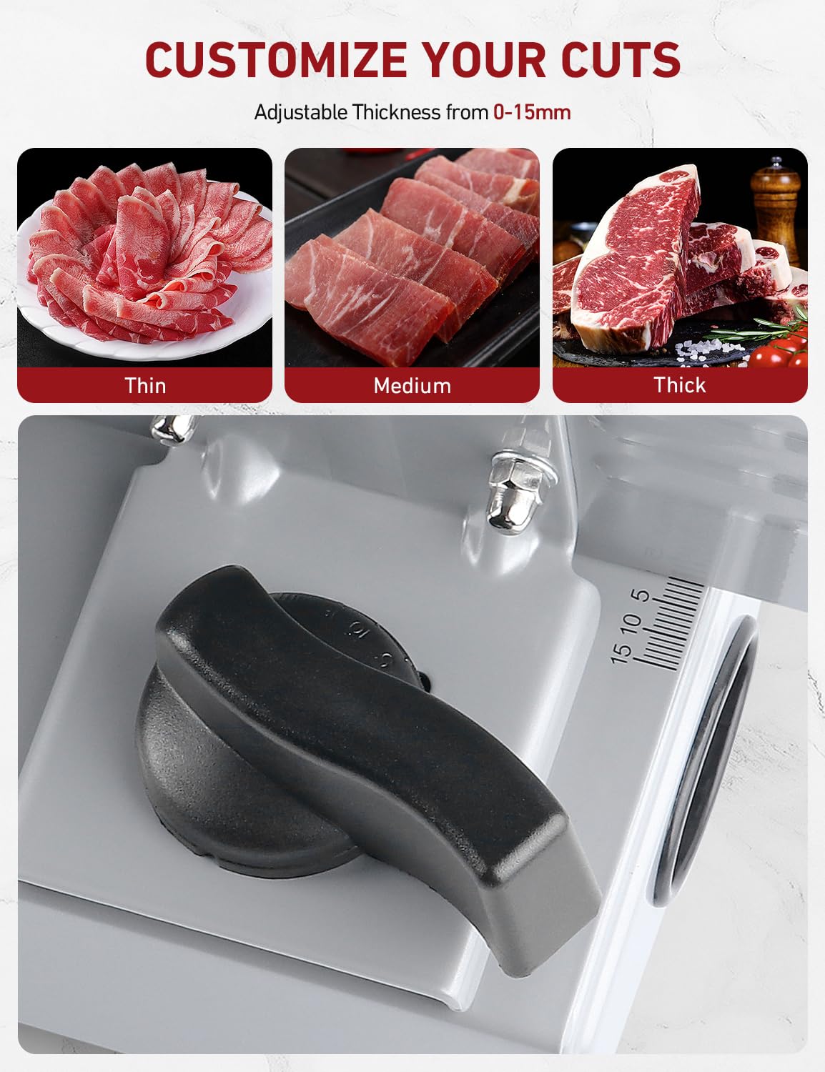 200Watt Electric All-Purpose Slicer Stainless Steel - Adjustable Food Processor 0 to 15mm - 2 Blades - Sausage Slicer - Bread Slicer, Ham Slicer, Electric Knife Meat & Cheese