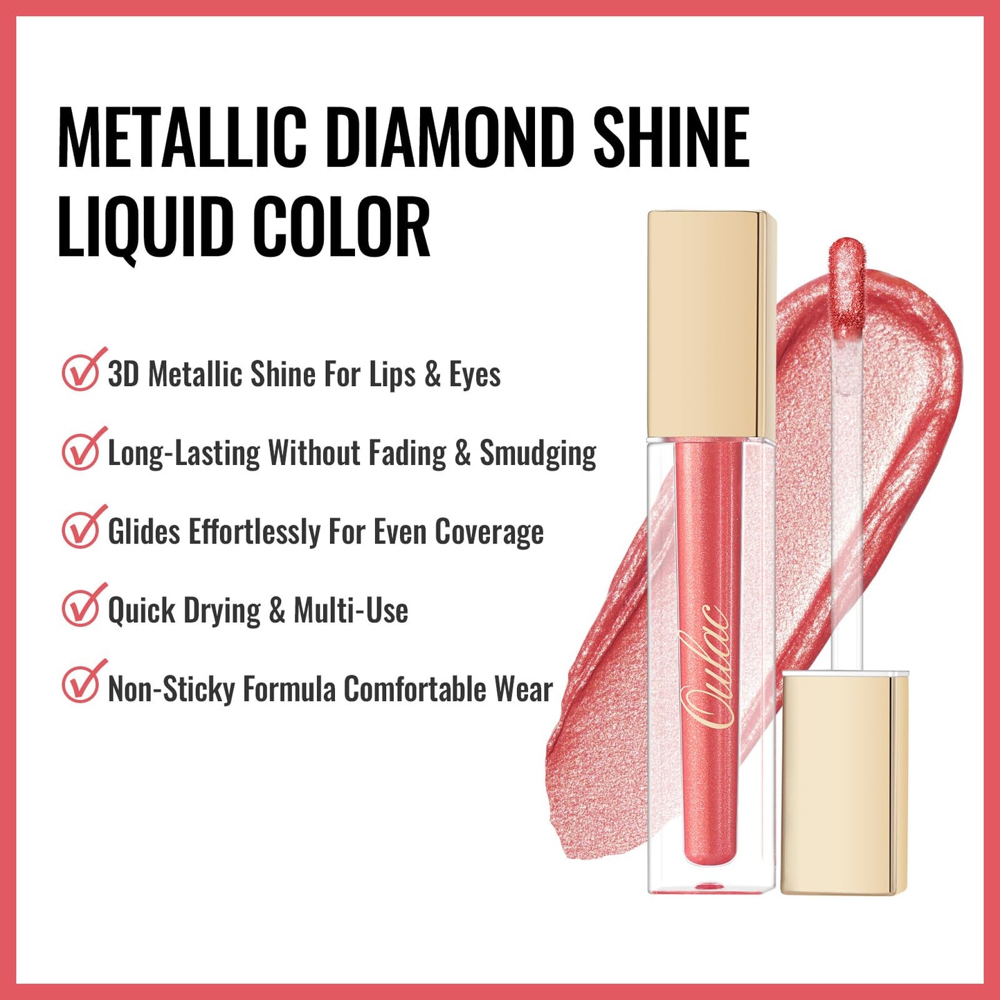 Oulac Metallic Glitter 2-in-1 Lipstick Eyeshadow Long-Lasting Waterproof High-Pigment