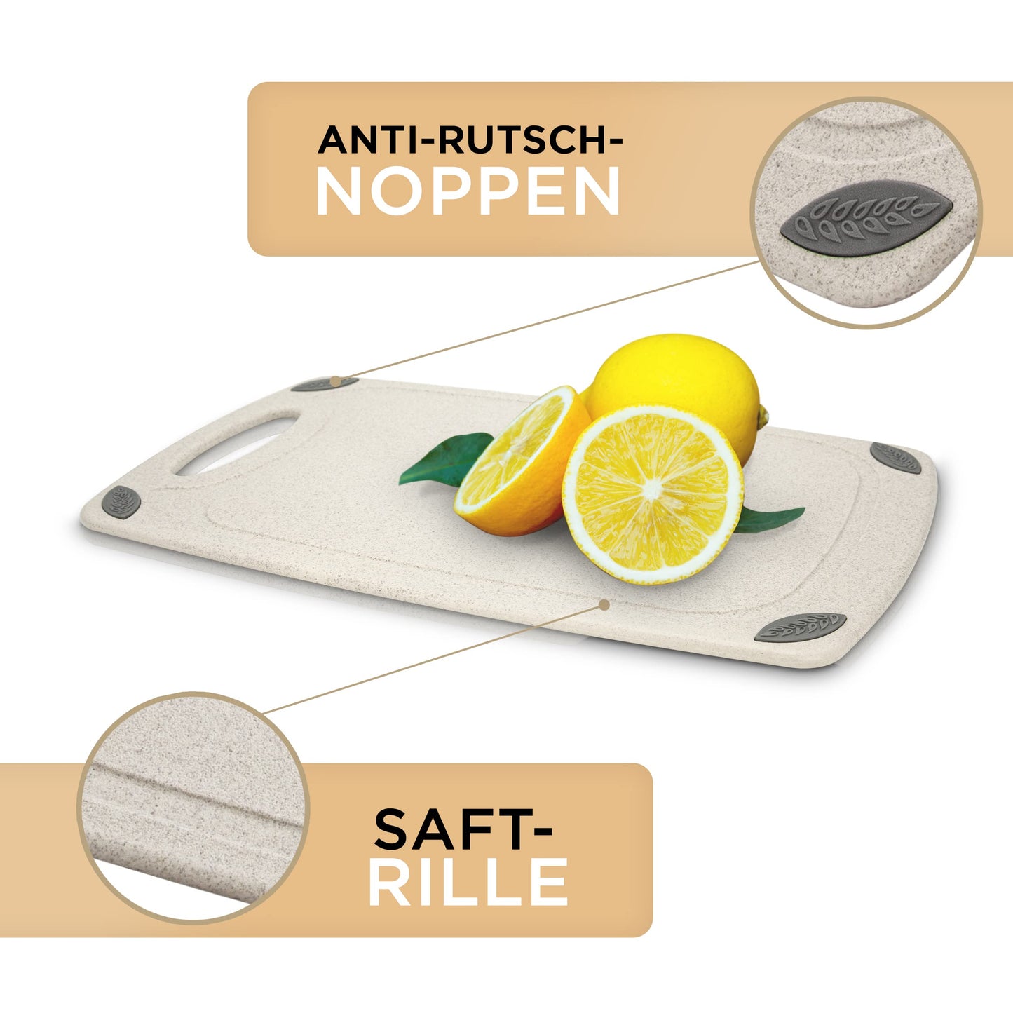 Exitoso 3-Piece Innovative Chopping Board Set | Non-Slip with Juice Groove and Handle | Dishwasher Safe | Antibacterial | Grey/Black Plastic