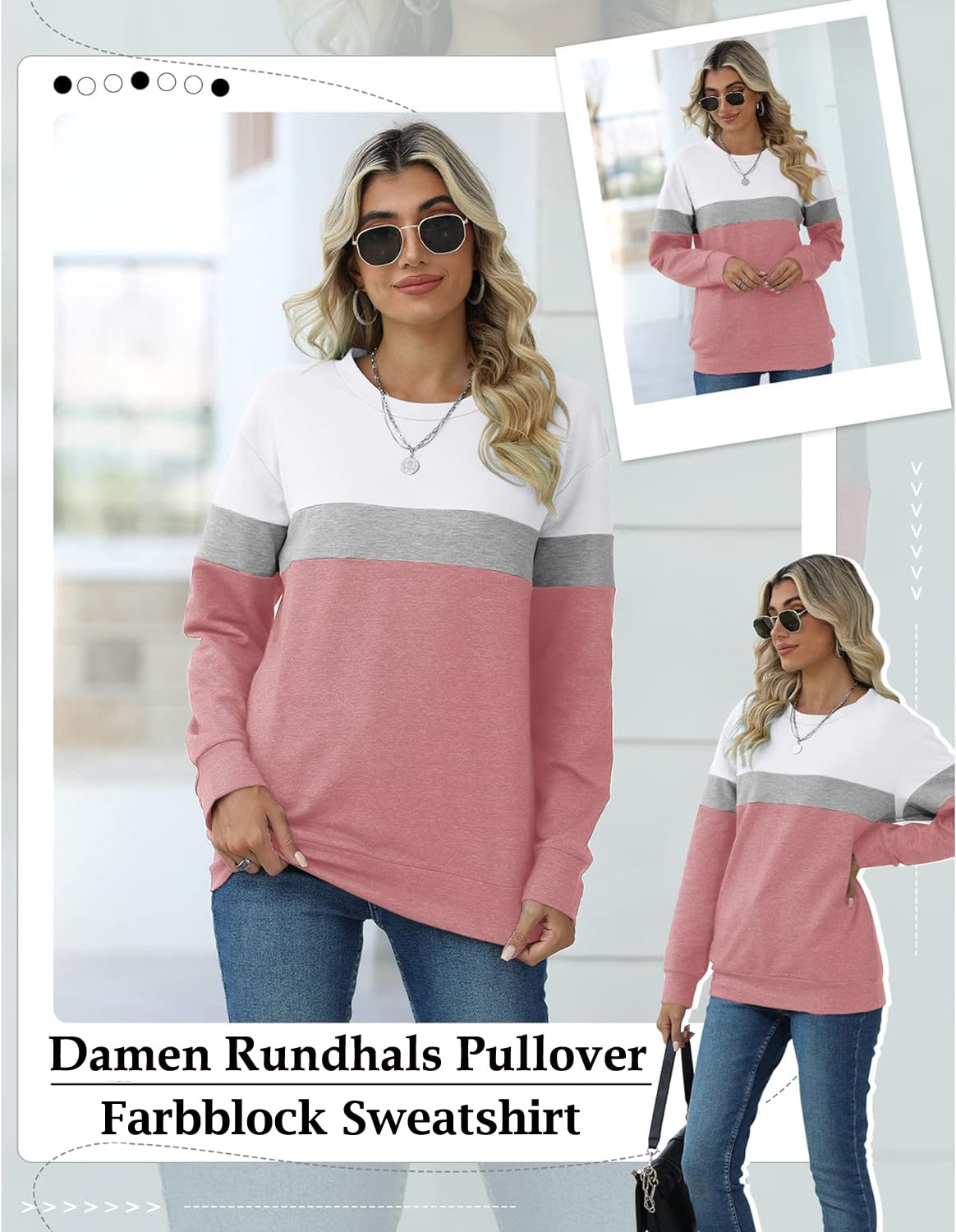 BUHIM Women’s Colorblock Sweatshirt – Casual Crewneck Long Sleeve Pullover