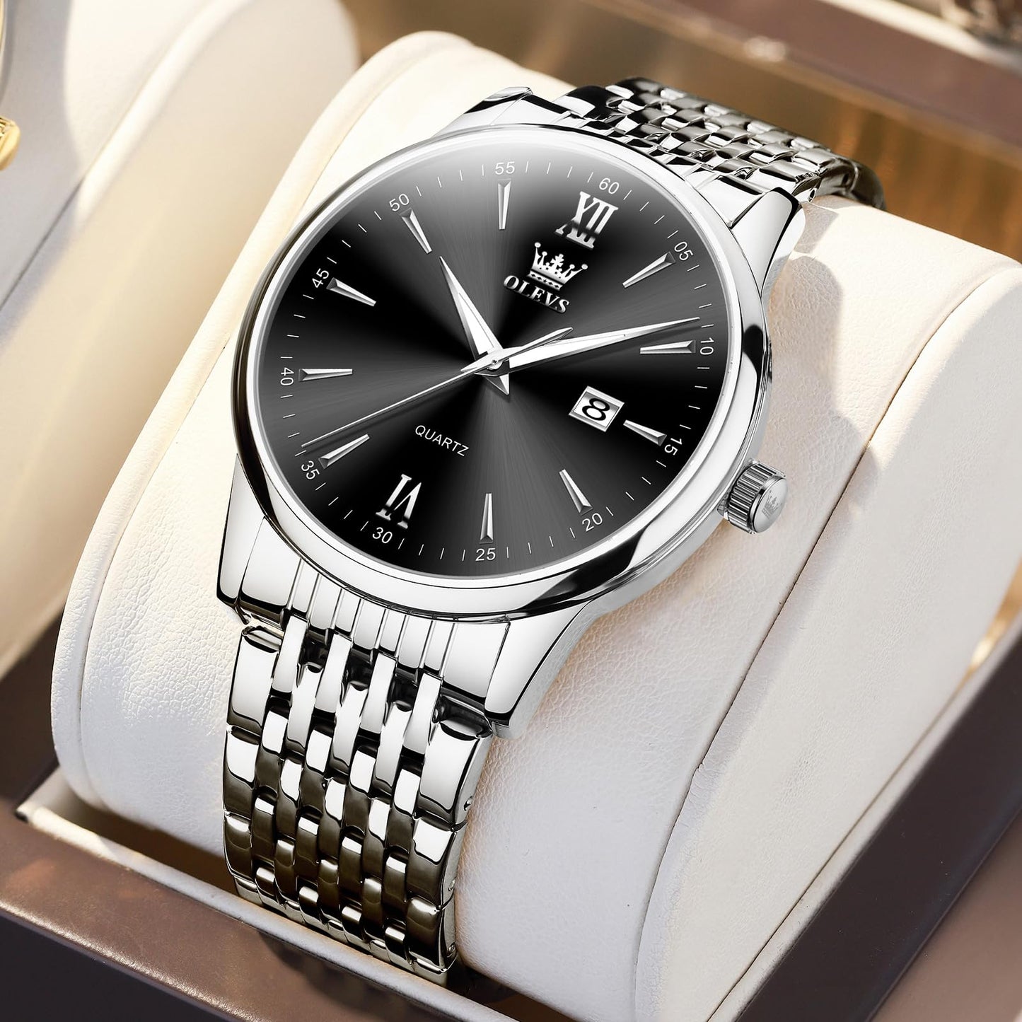 OLEVS Uhren Herren, Analoge Quarz Leucht Armbanduhr, wasserdichte Datum Edelstahl Herrenuhr, Klassische Mode Business Freizeituhren, Elegantes Geschenk für Männer