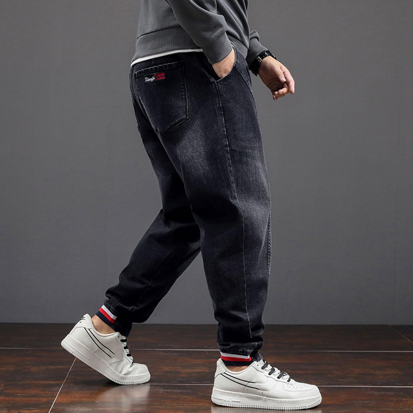 Oversized Men’s Baggy Jeans – Stretch Loose Fit High Waist Denim Pants