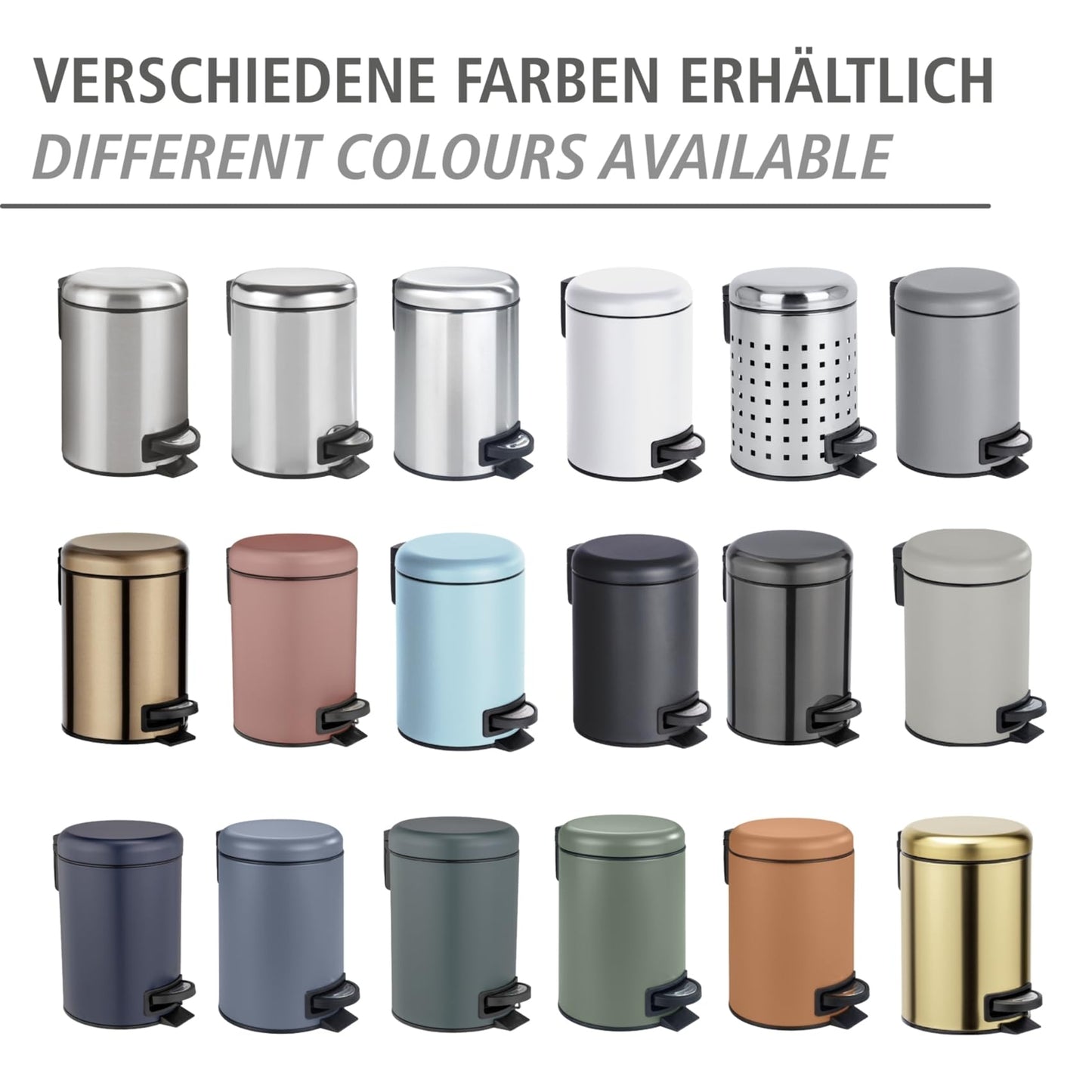WENKO Treteimer Mod. Leman 3 Liter mit herausnehmbarem Einsatz aus lackiertem Stahl ideal für Badezimmer oder Küche 17 x 25 x 22,5 cm Schwarz matt