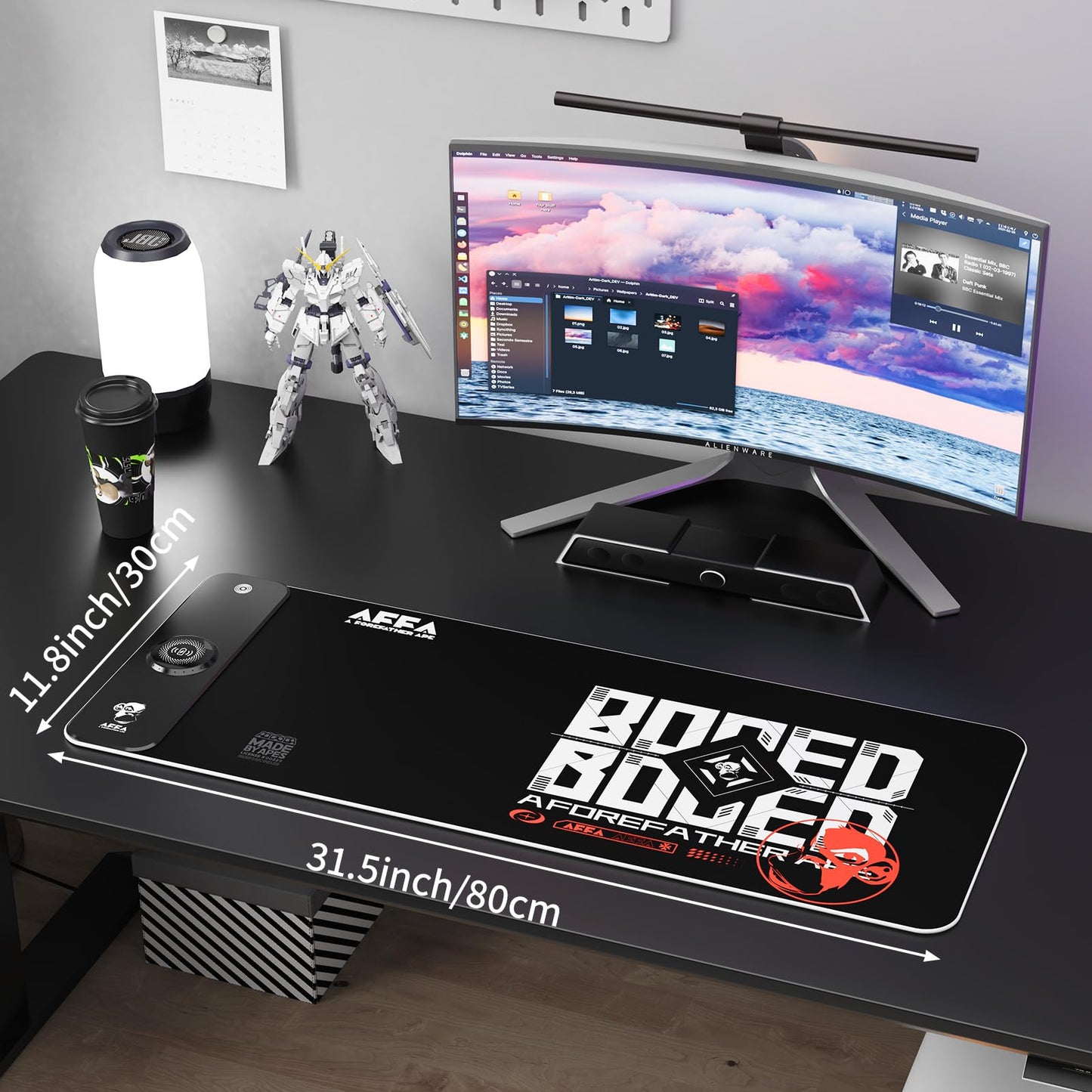 RGB Gaming Mauspad 15W Qi Mousepad LED, 10 Beleuchtungsmodi mit 15W Schnellladung Qi Kabelloses Laden für I-Phone Handy, Kopfhörer, Wasserdicht, rutschfest für Gaming, Schreibtische, PC und Büro