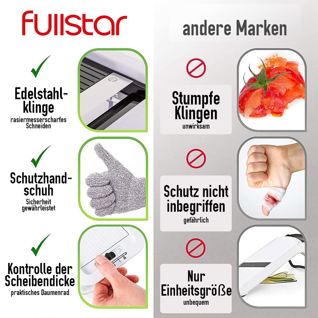 Gemüseschneider Mandoline Gemüsehobel - Gemüse Schneider Gurkenhobel Zwiebelschneider Kartoffelschneider Obstschneider - Reibe für Gemüse und Käse - Julienneschneider (6-in-1 Kompakt Weiß)