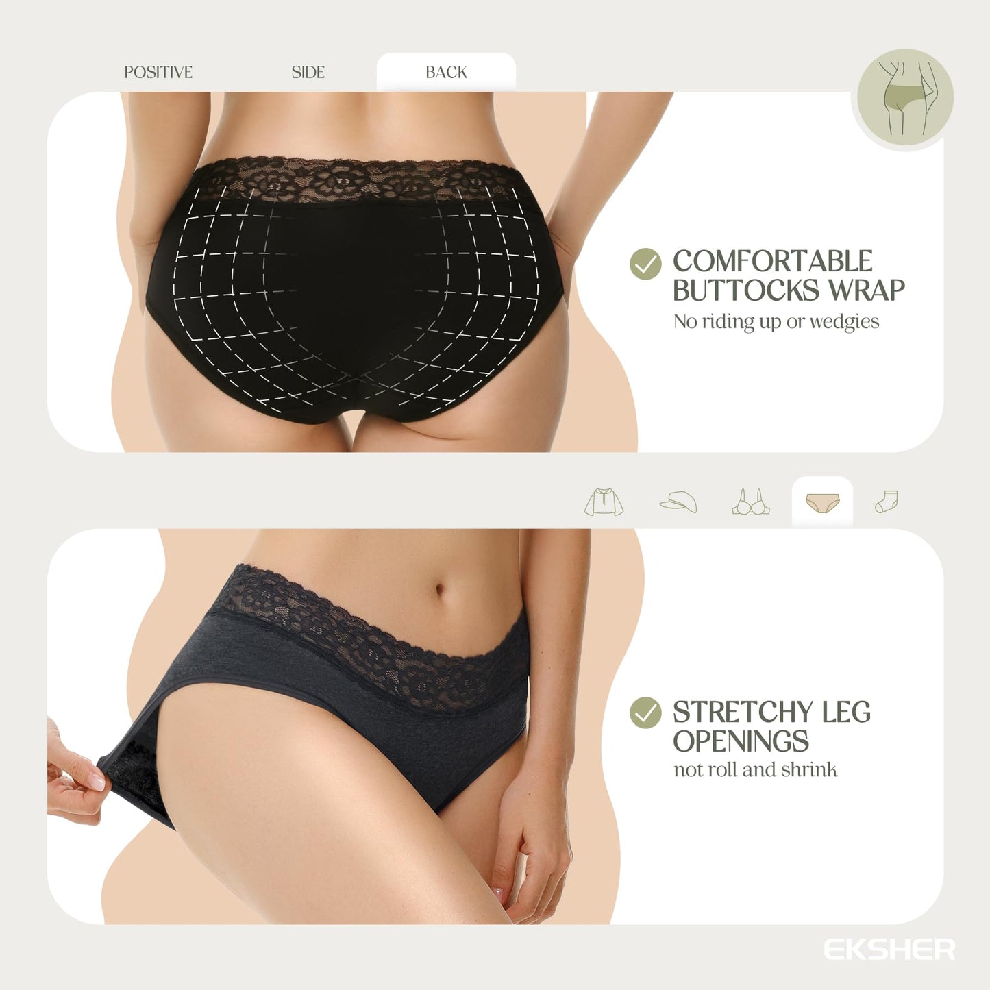 Women's Lace Hipster Cotton Soft Comfortable Underwear – Multipack of 6