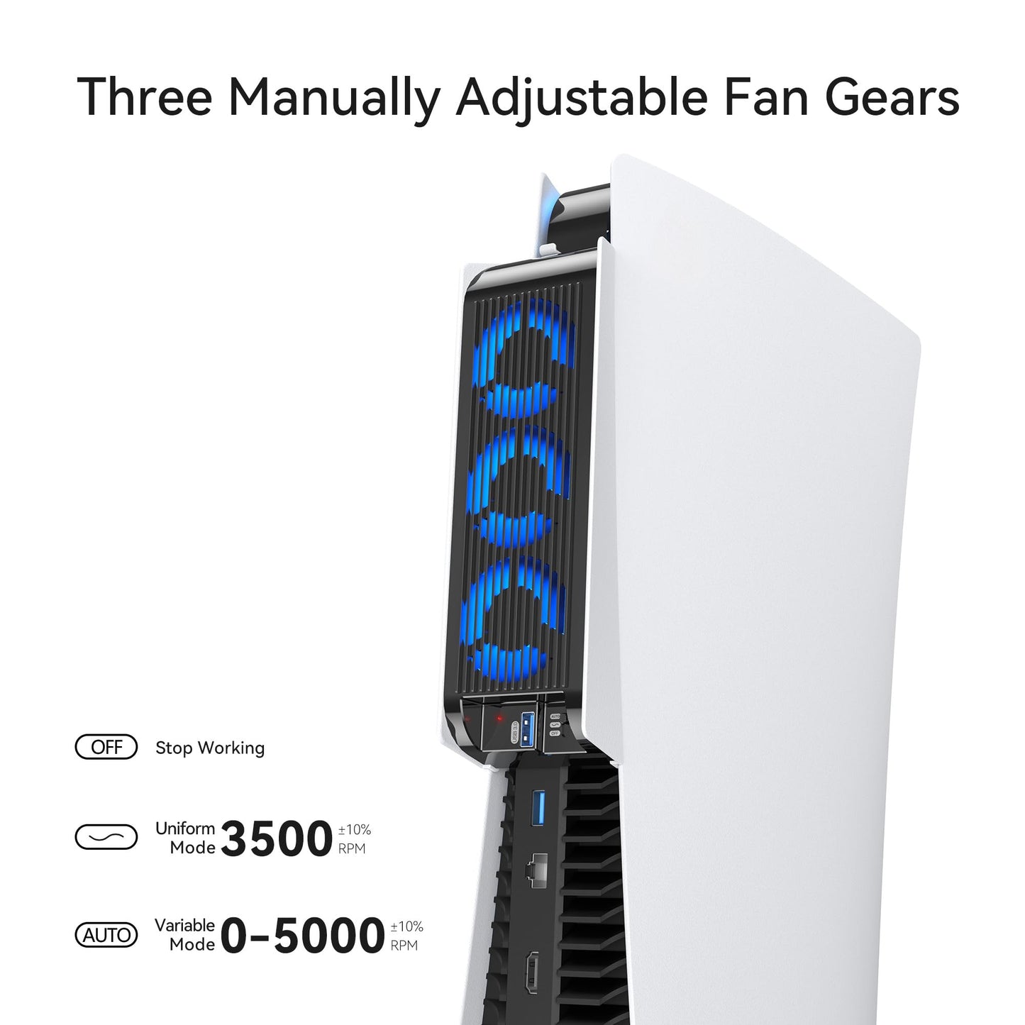 Kühlzubehör für ALTE PS5-Version, KIWIHOME PS5-Lüfter mit LED, automatischer Geschwindigkeitsregelung und USB3.0-Hubs, für PS5 Disc und Digital Edition, nicht für PS5 Slim/PS5 Pro (Weiß)