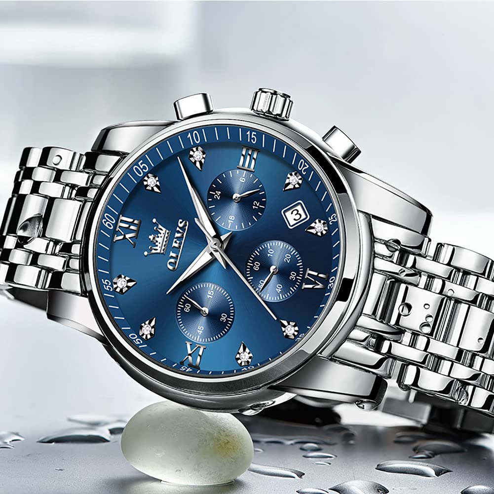 OLEVS Uhren Herren, Edelstahl Analoger Quarzuhr, Multifunktionale Diamanten Herrenuhren, Klassisches Luxuskleid Herrenuhr