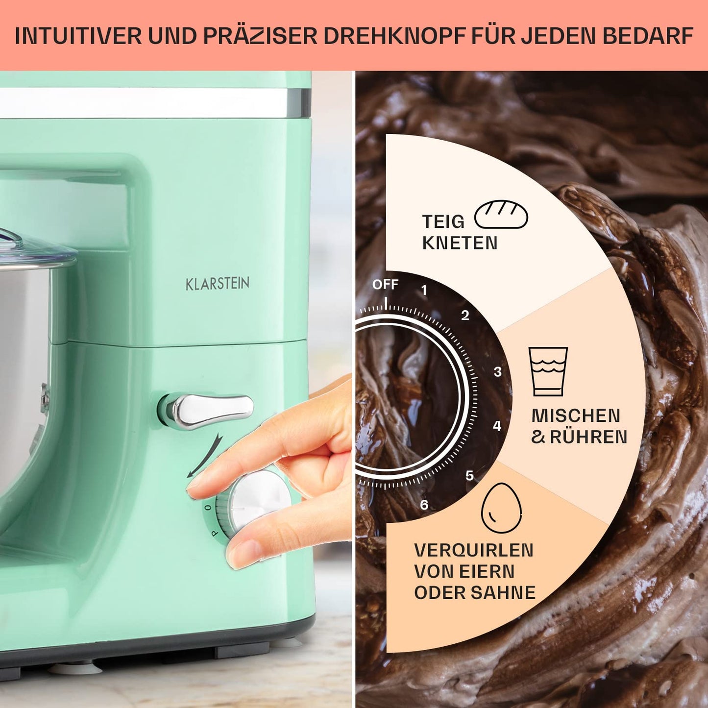 Klarstein Küchenmaschine, Knetmaschine mit 5L Schüssel, 1800W Profi Küchenmaschine mit Knethaken und Schneebesen, Universal Küchenmaschine mit 6 Stufen, Teigmaschine zum Rühren, Kneten und Aufschlagen