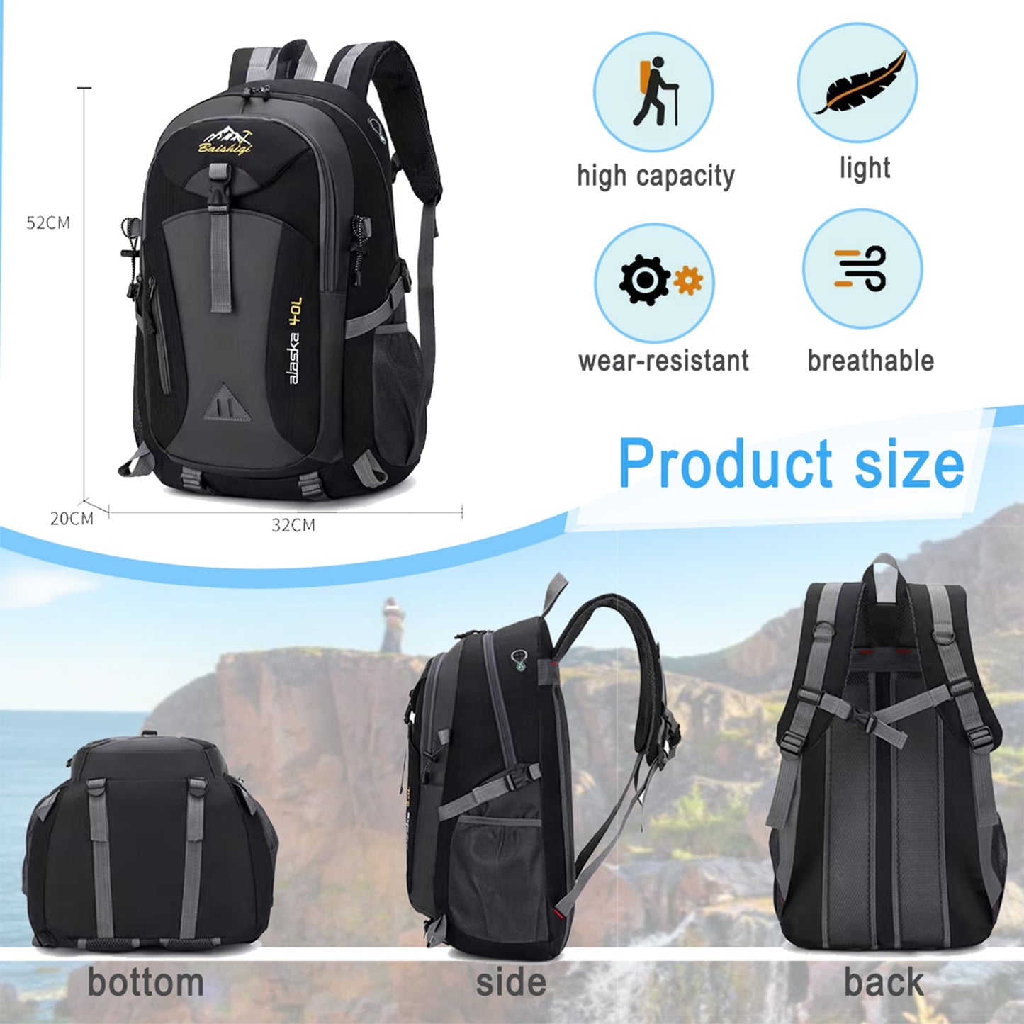 40L Hiking Backpack for Men & Women – Waterproof & Lightweight