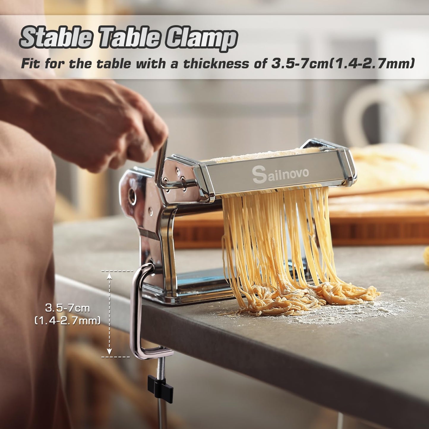 Nudelmaschine Pasta Maker Edelstahl Frische Manuell Pasta Walze Maschine Cutter mit Klemme für Spaghetti Nudeln Lasagne Bestes Pastamaschine Geschenk, Einfache Reinigung und Verwendung
