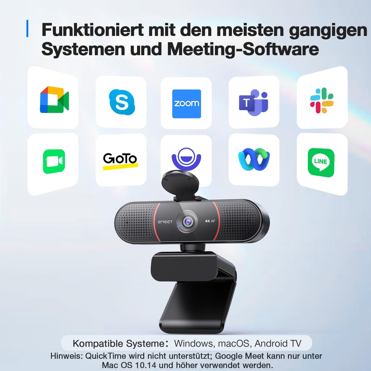 EMEET Full HD Webcam - C960 1080P Webcam mit Objektivabdeckung & Dual Mikrofon, 90 ° Streaming Kamera mit Automatische Lichtkorrektur, Plug & Play, für Linux, Win10, Mac OS