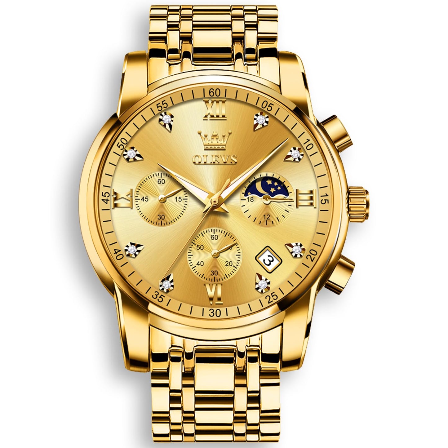OLEVS Uhren Herren, Edelstahl Analoger Quarzuhr, Multifunktionale Diamanten Herrenuhren, Klassisches Luxuskleid Herrenuhr