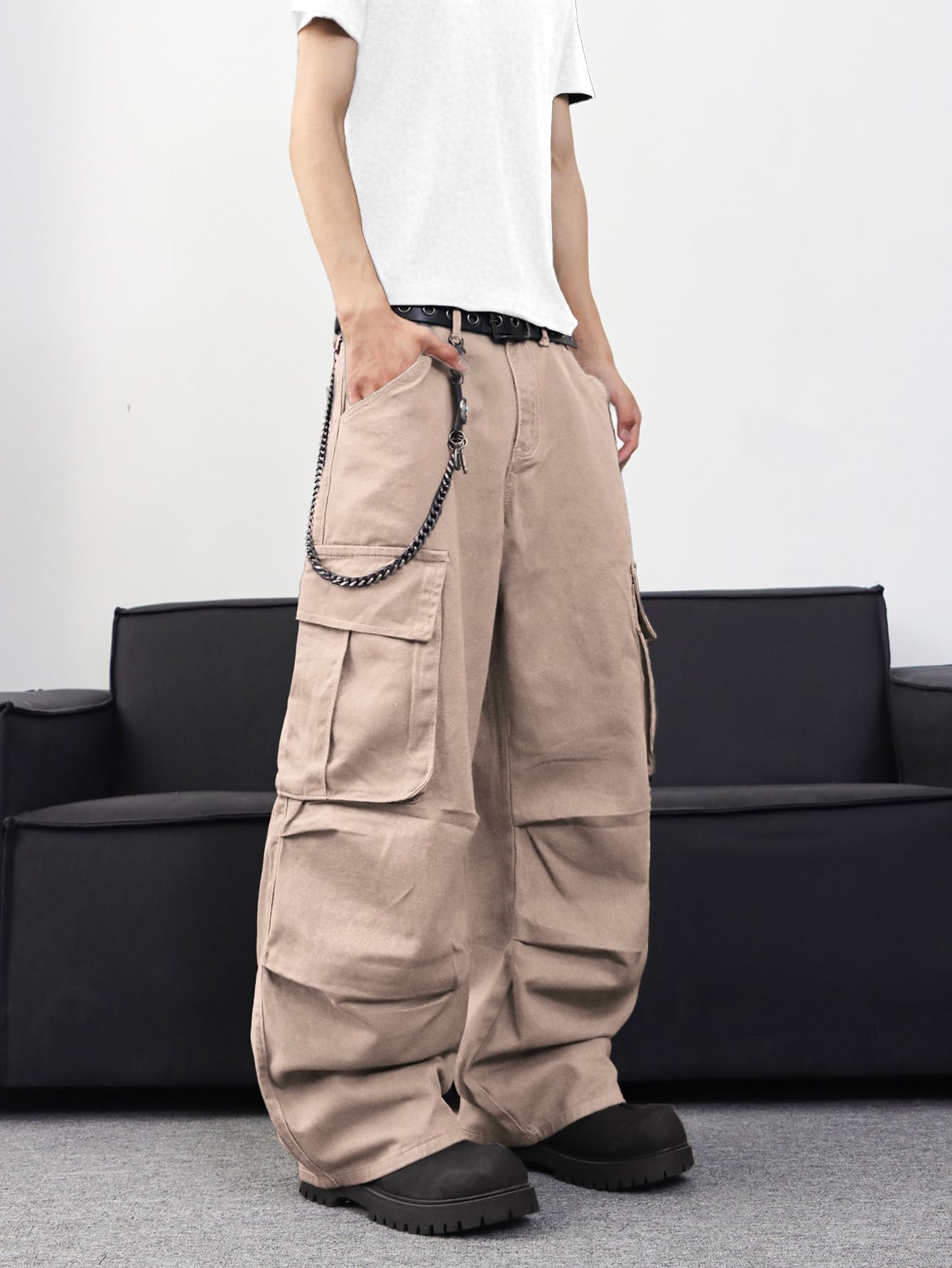 Zewool Men’s Casual Wide-Leg Denim Cargo Pants – Medium Weight Baggy Jeans