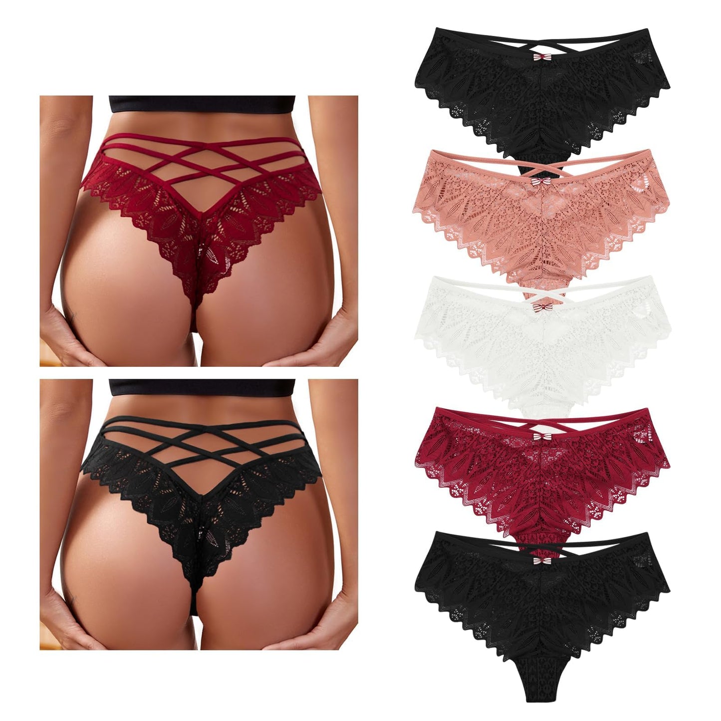 Lishang Women's Lace Thong 5-Pack - Sexy Low Waist Lingerie